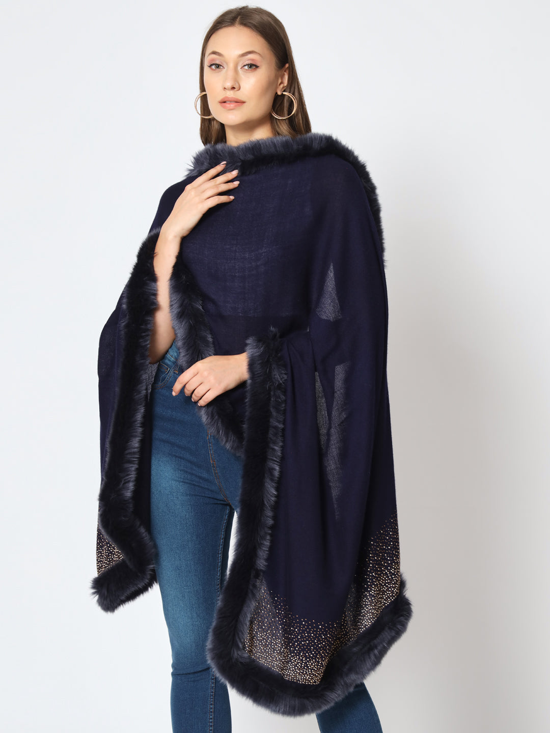 Sparkling Sequin Fine Wool Winter Fur Shawl