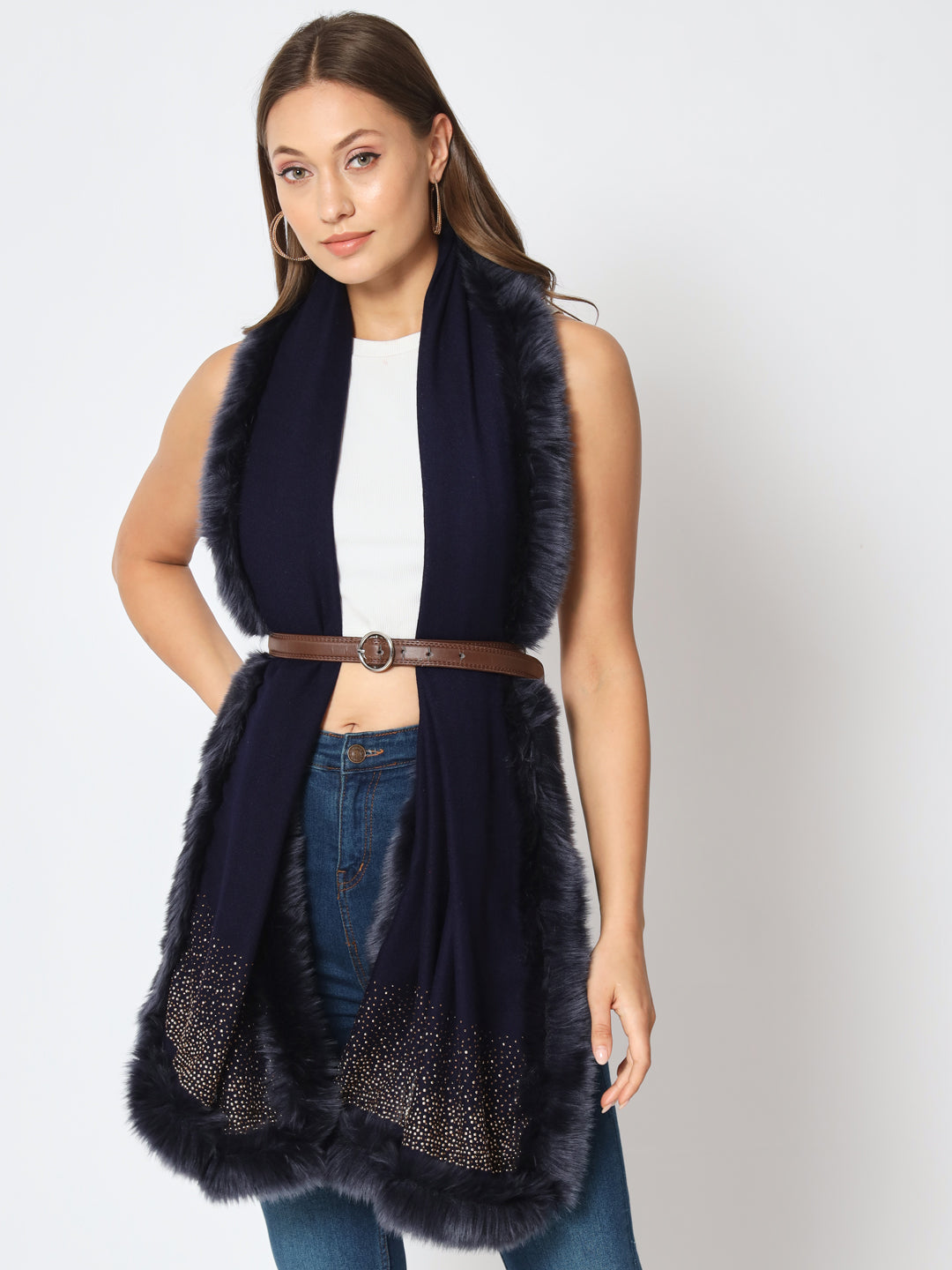 Sparkling Sequin Fine Wool Winter Fur Shawl