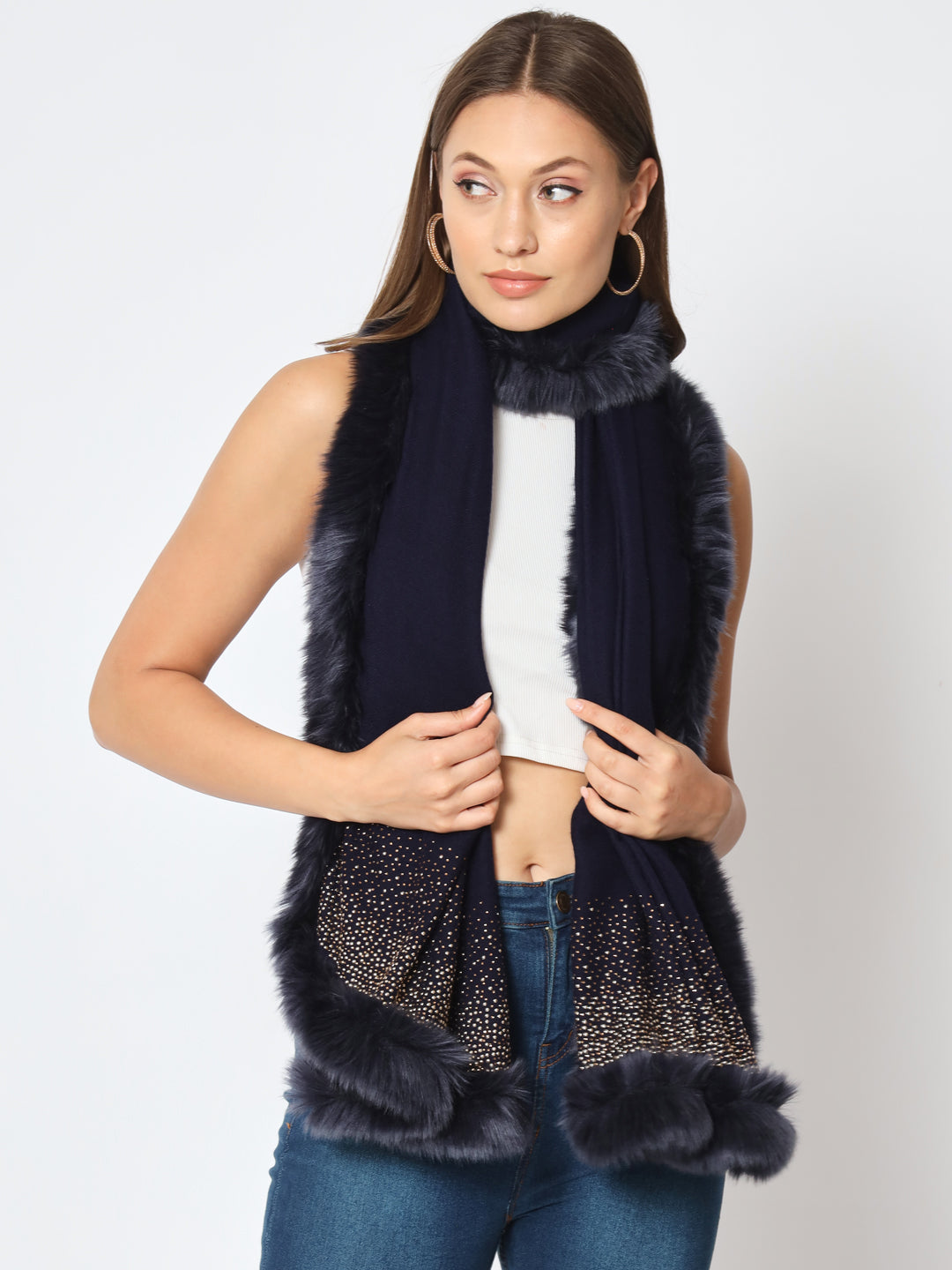 Sparkling Sequin Fine Wool Winter Fur Shawl