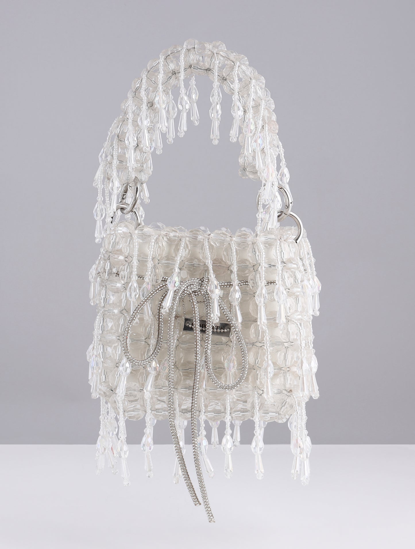 WHITE BUCKET BAG CRYSTAL BAG