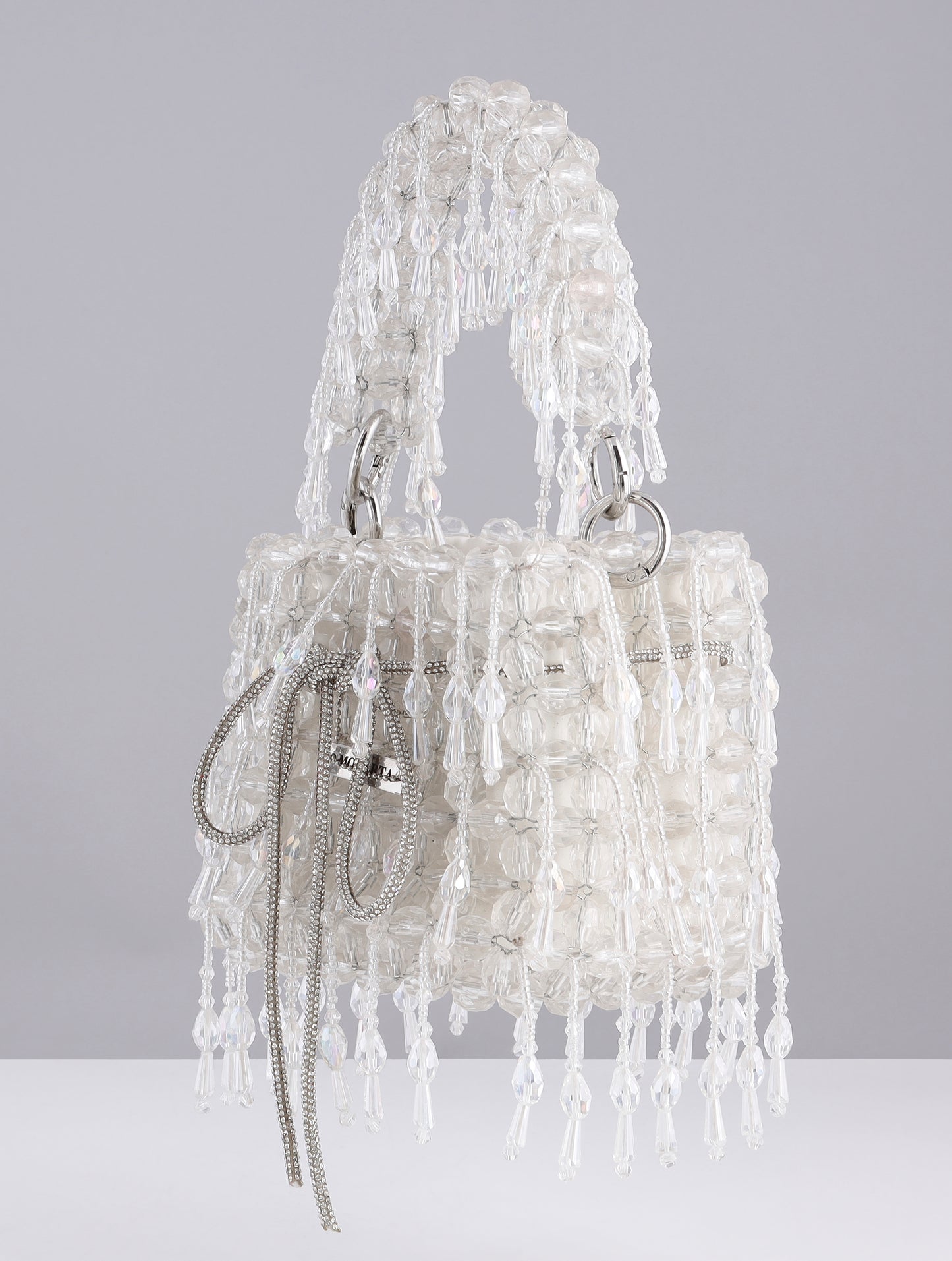 WHITE BUCKET BAG CRYSTAL BAG