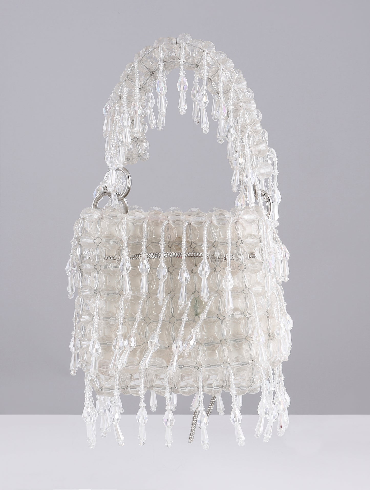 WHITE BUCKET BAG CRYSTAL BAG