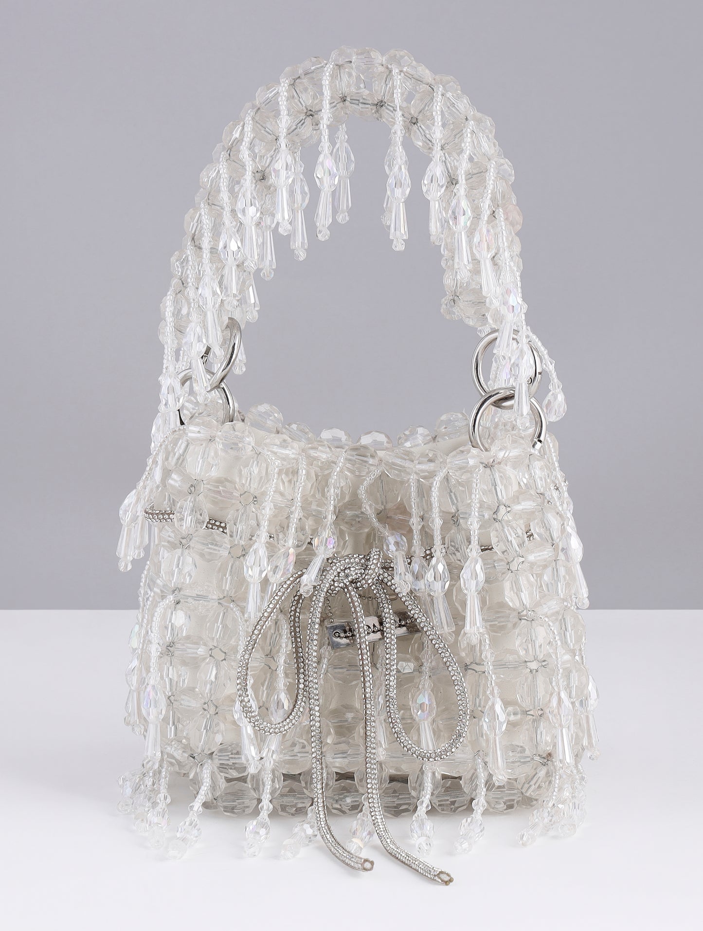 WHITE BUCKET BAG CRYSTAL BAG