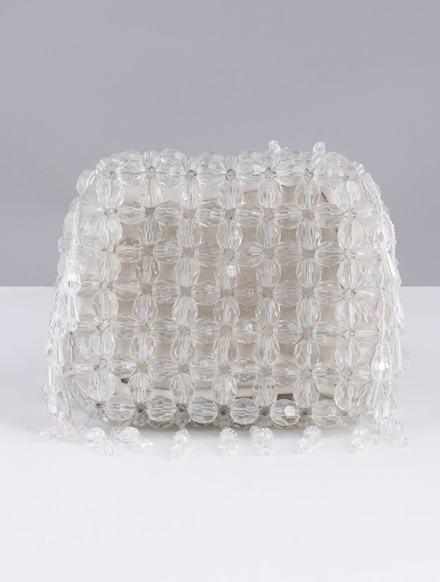 WHITE BUCKET BAG CRYSTAL BAG