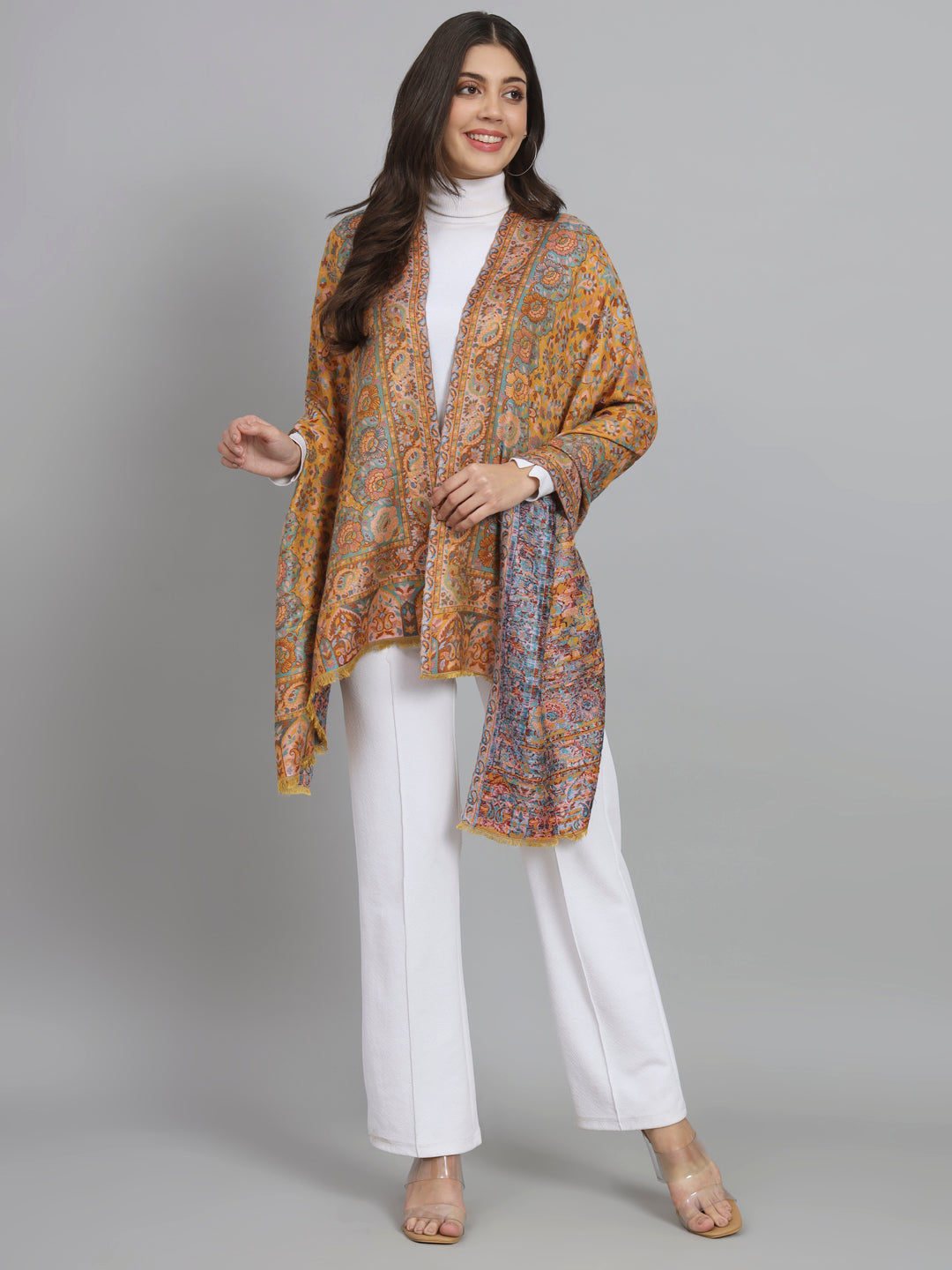 kani pashmina stole, yellow shawl