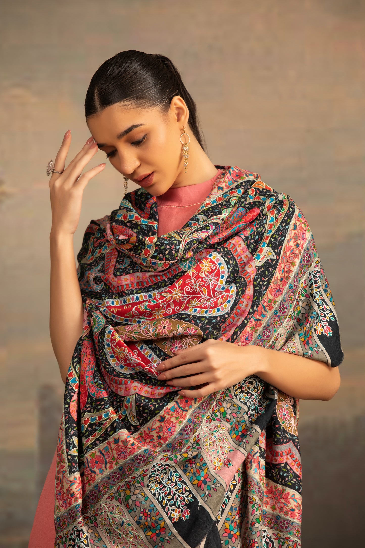 Kalamkari Woolen Shawl for Ladies