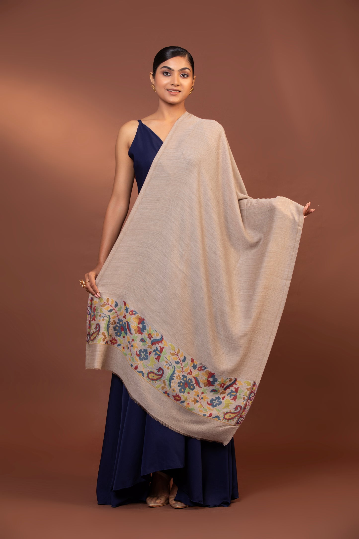 embroidered wool shawl, fine wool wrap, elegant women’s shawl, luxury wool shawl, soft embroidered shawl