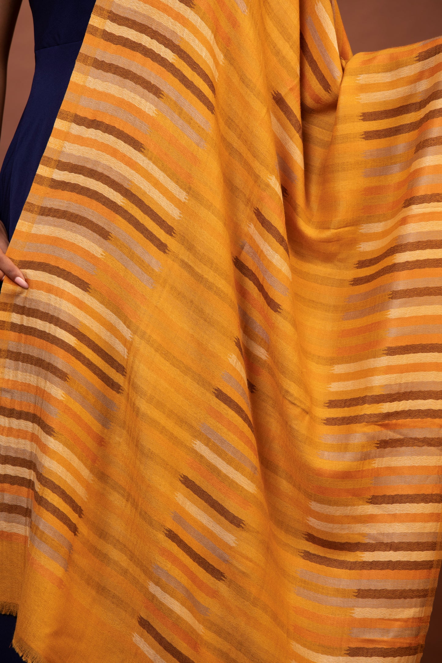 yellow striped shawl, fine wool shawl, striped wool wrap, elegant yellow shawl, warm woolen shawl