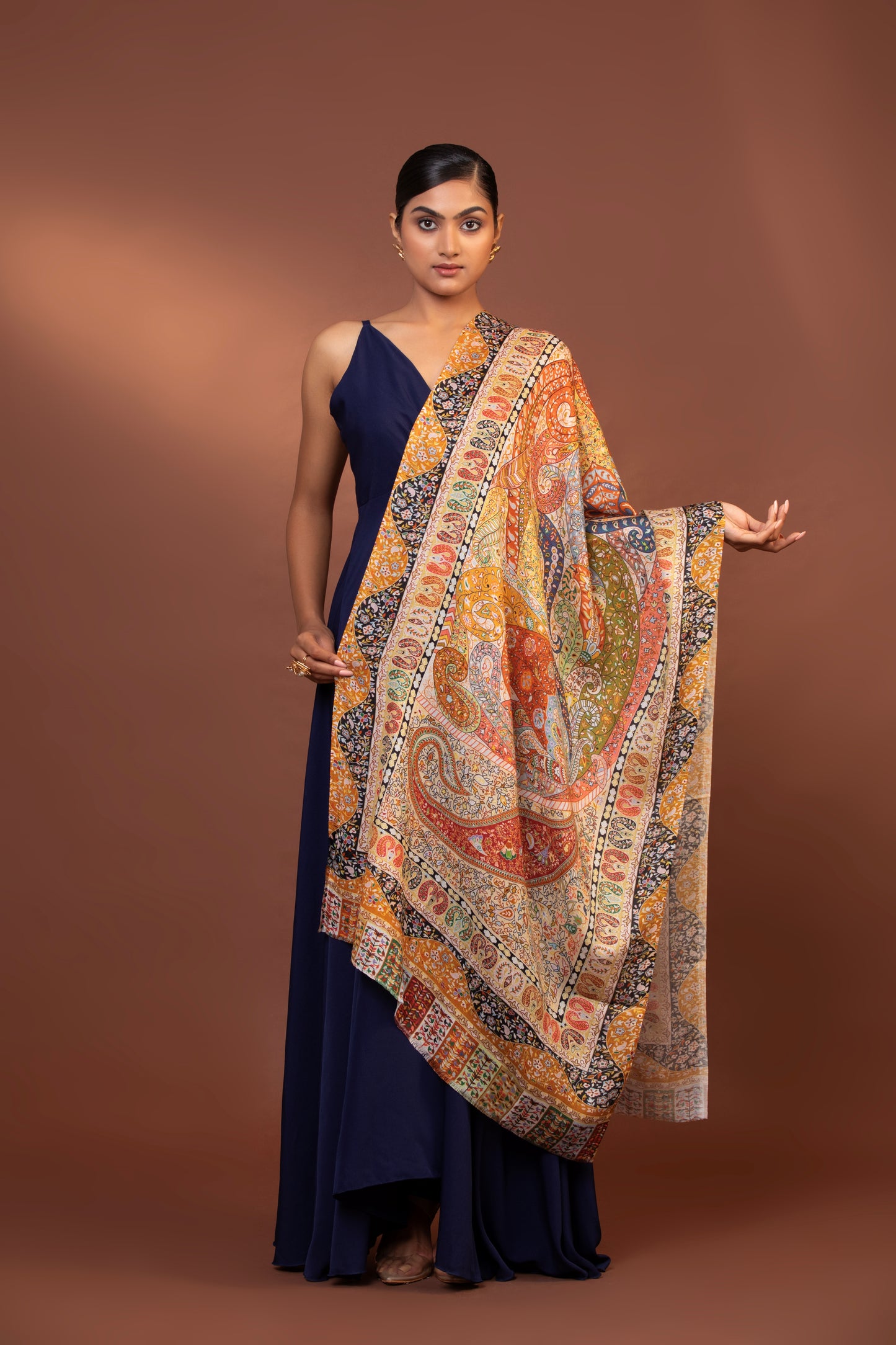 pure viscose shawl, hand-embroidered Kalamkari, Moon shawl, women's embroidered shawl, luxury viscose wrap