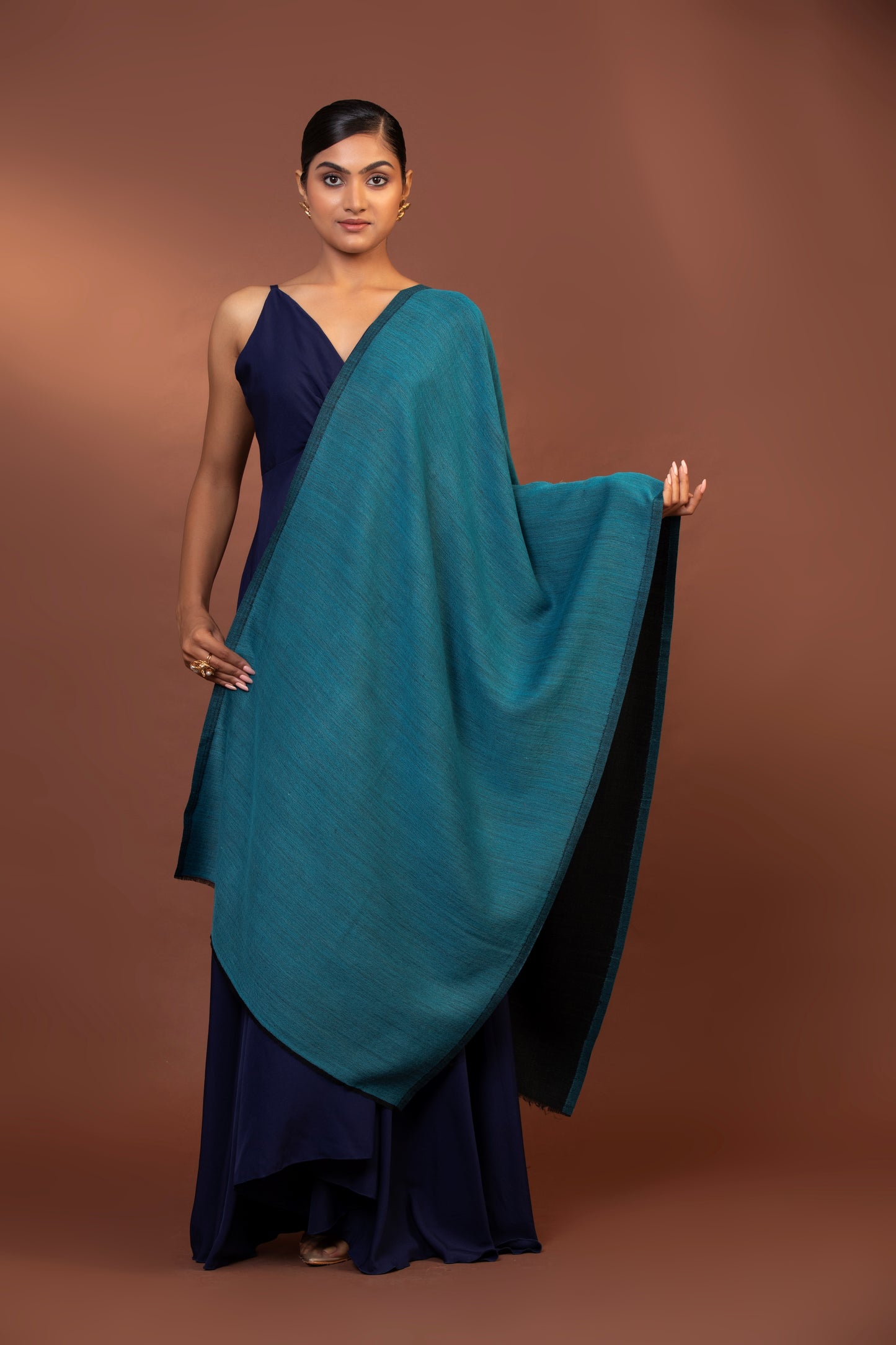 reversible wool shawl, blue and black shawl, fine wool women's wrap, elegant winter shawl, luxury reversible shawl