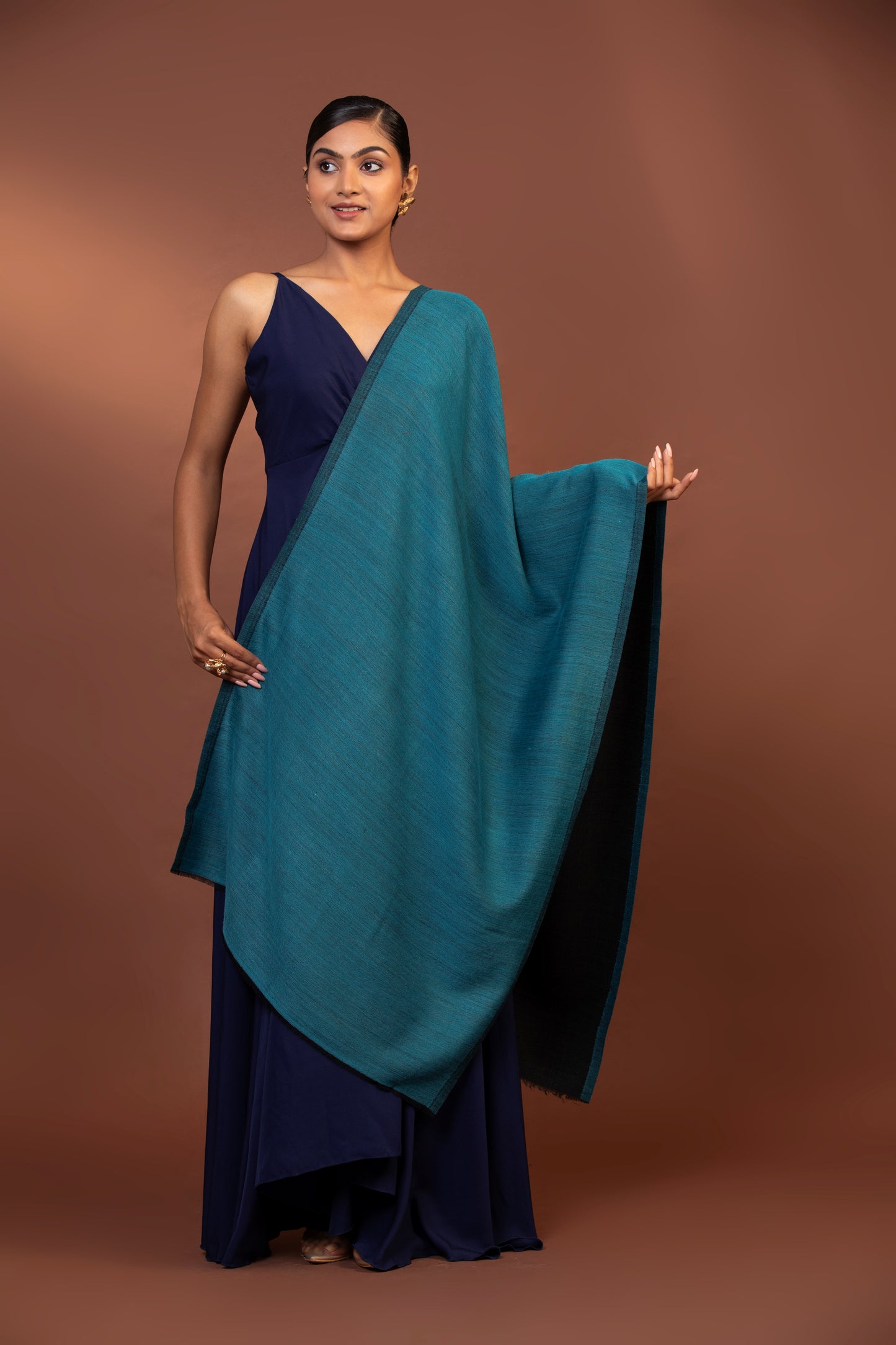reversible wool shawl, blue and black shawl, fine wool women's wrap, elegant winter shawl, luxury reversible shawl