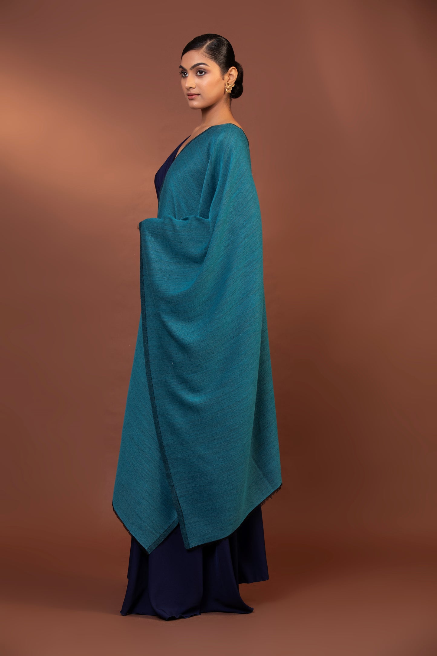 reversible wool shawl, blue and black shawl, fine wool women's wrap, elegant winter shawl, luxury reversible shawl