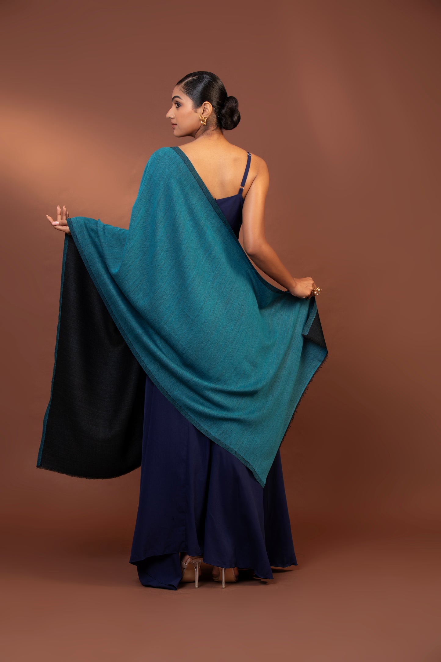 reversible wool shawl, blue and black shawl, fine wool women's wrap, elegant winter shawl, luxury reversible shawl