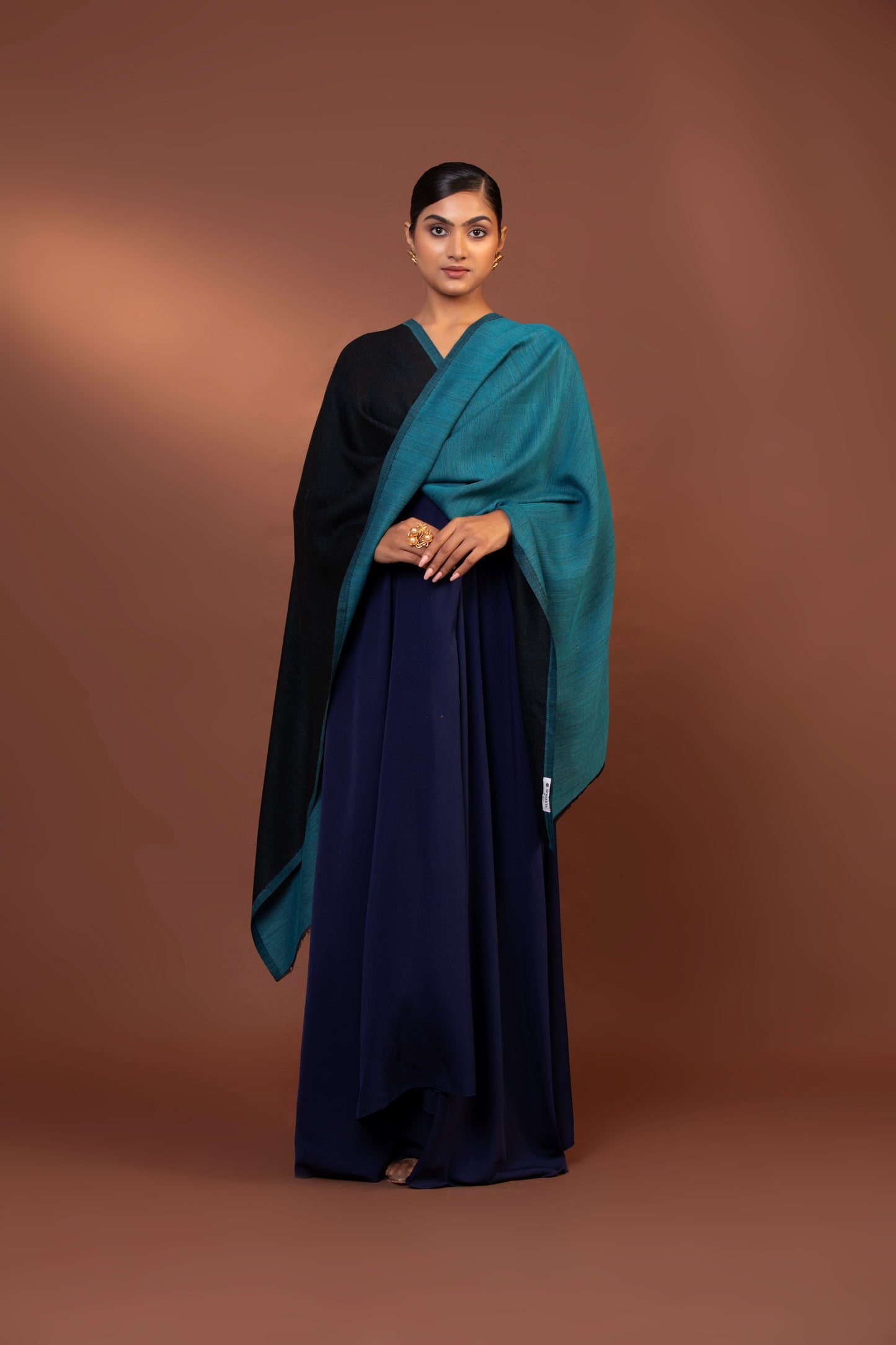 reversible wool shawl, blue and black shawl, fine wool women's wrap, elegant winter shawl, luxury reversible shawl