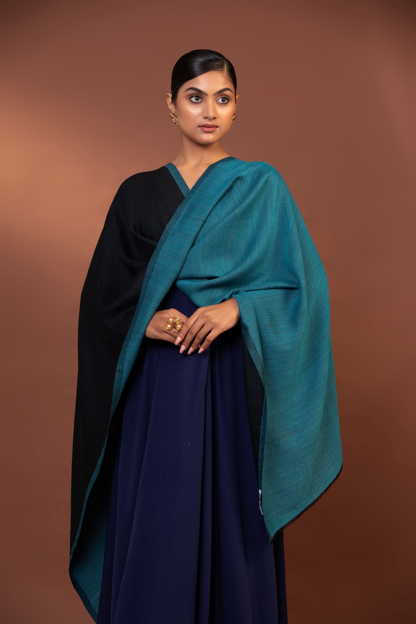 reversible wool shawl, blue and black shawl, fine wool women's wrap, elegant winter shawl, luxury reversible shawl