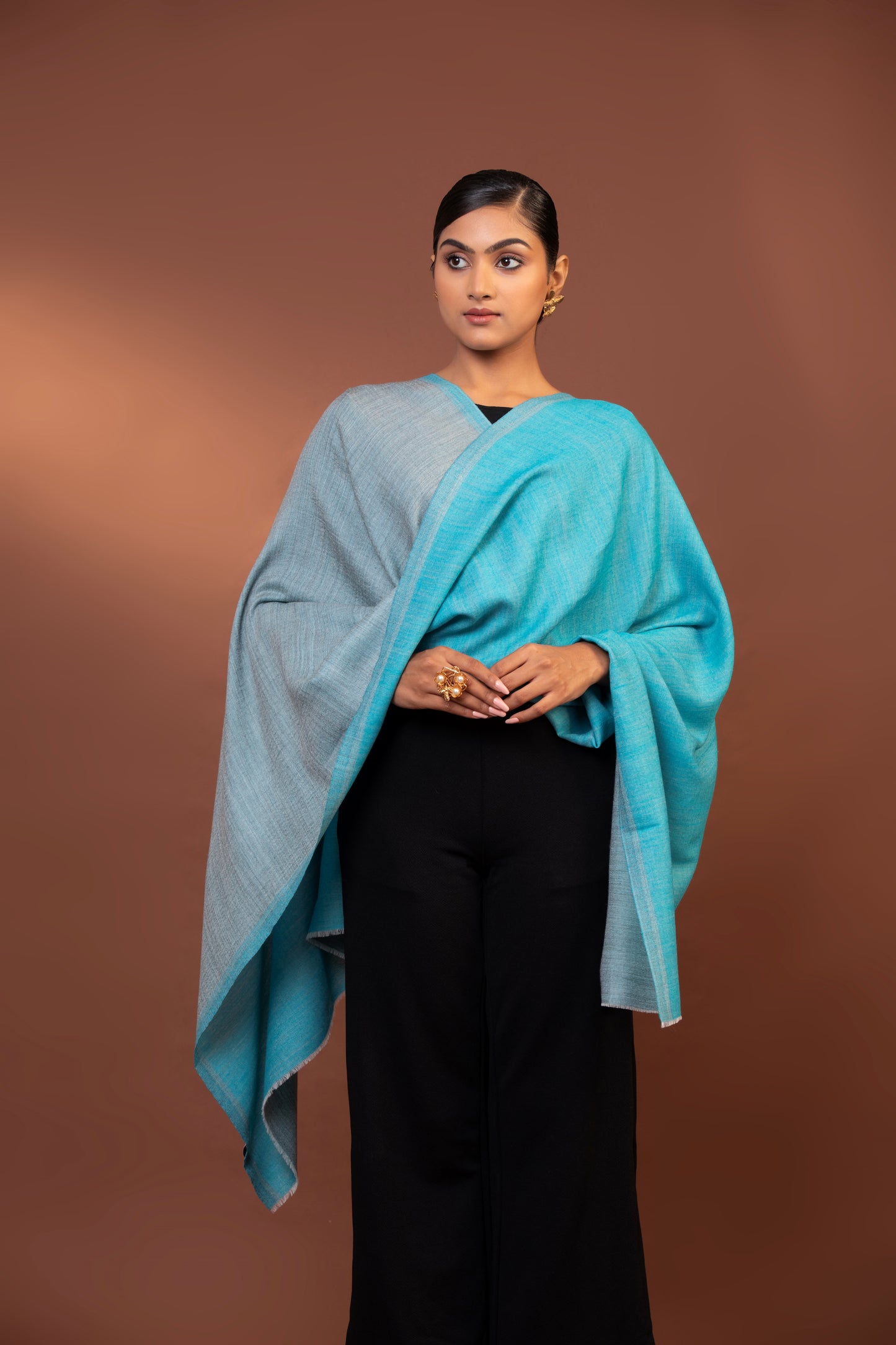reversible shawl, fine wool wrap, blue and grey shawl, lightweight wool shawl, elegant wool shawl
