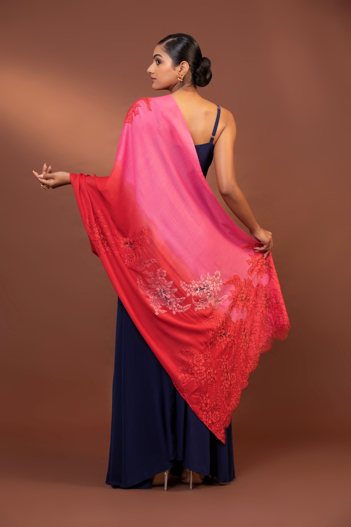fine wool shawl, hand embroidered shawl, floral lace shawl, luxury women's shawl, elegant wool wrap
