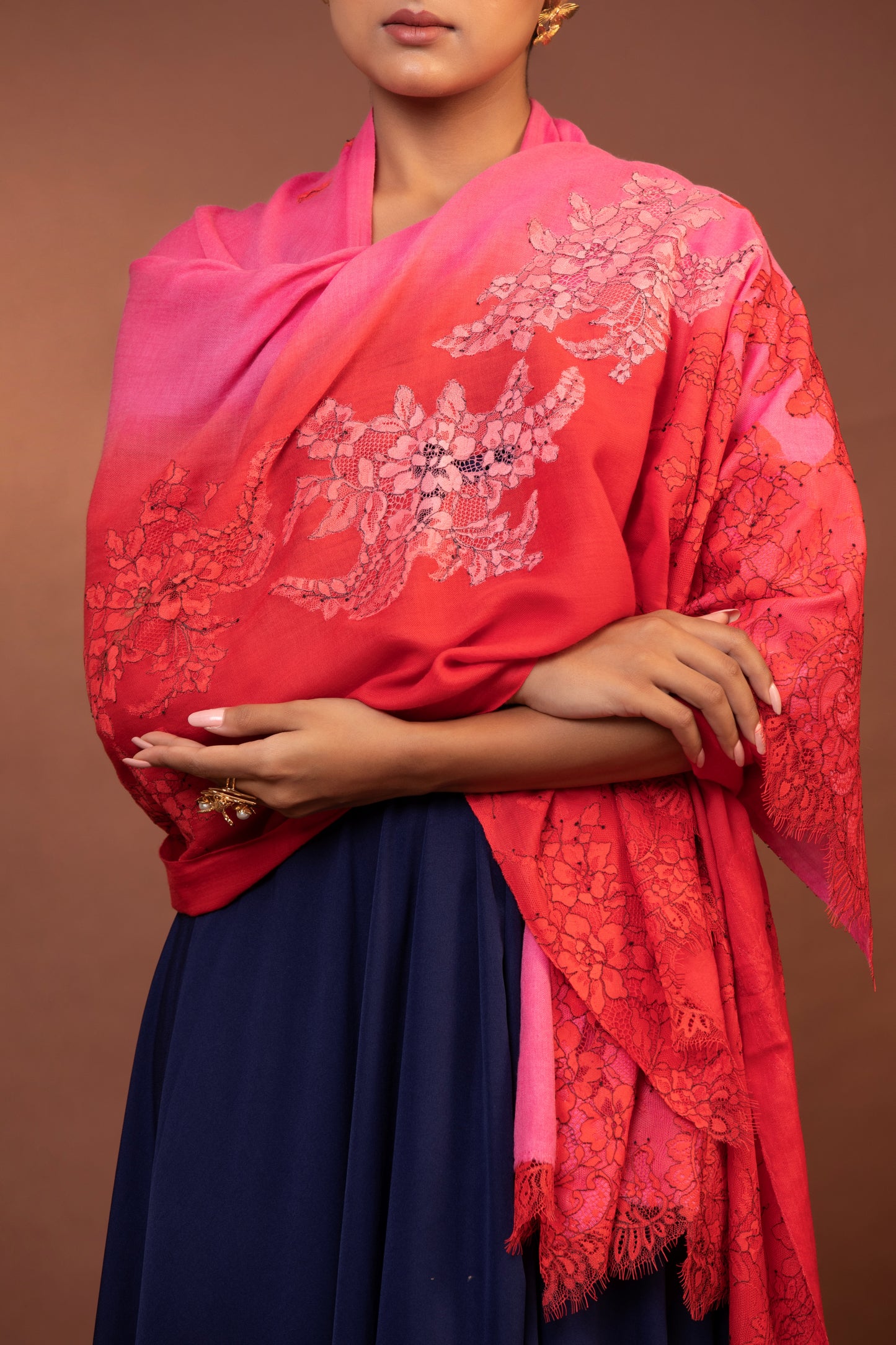 fine wool shawl, hand embroidered shawl, floral lace shawl, luxury women's shawl, elegant wool wrap
