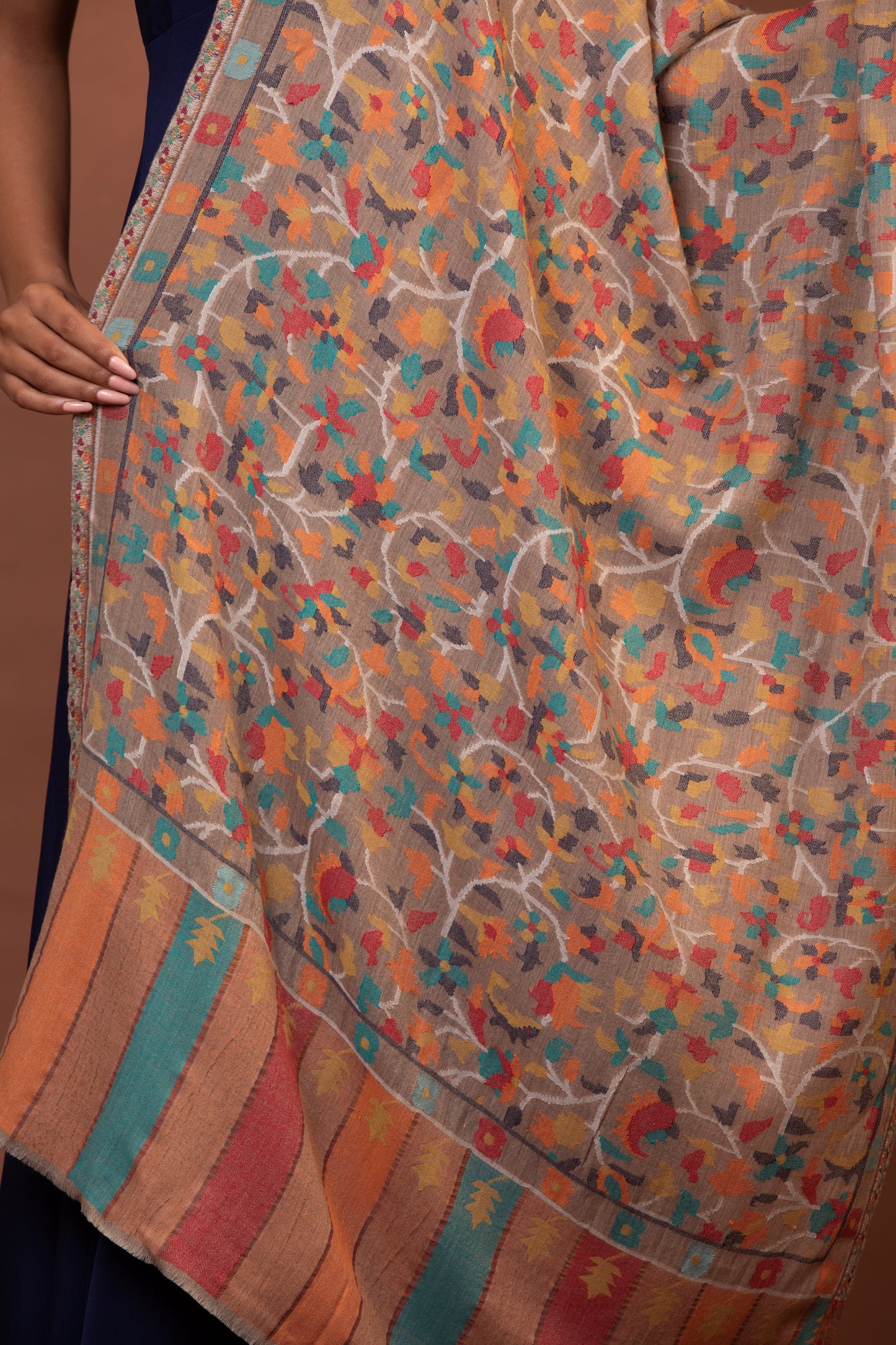 fine wool shawl, floral pattern wrap, women's shawl, elegant shawl, luxury wrap