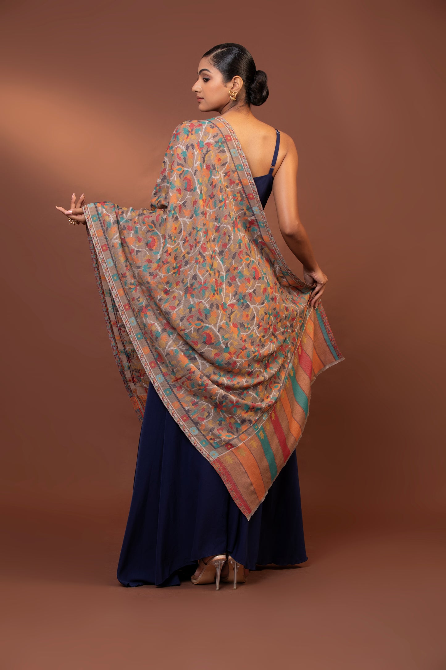 fine wool shawl, floral pattern wrap, women's shawl, elegant shawl, luxury wrap