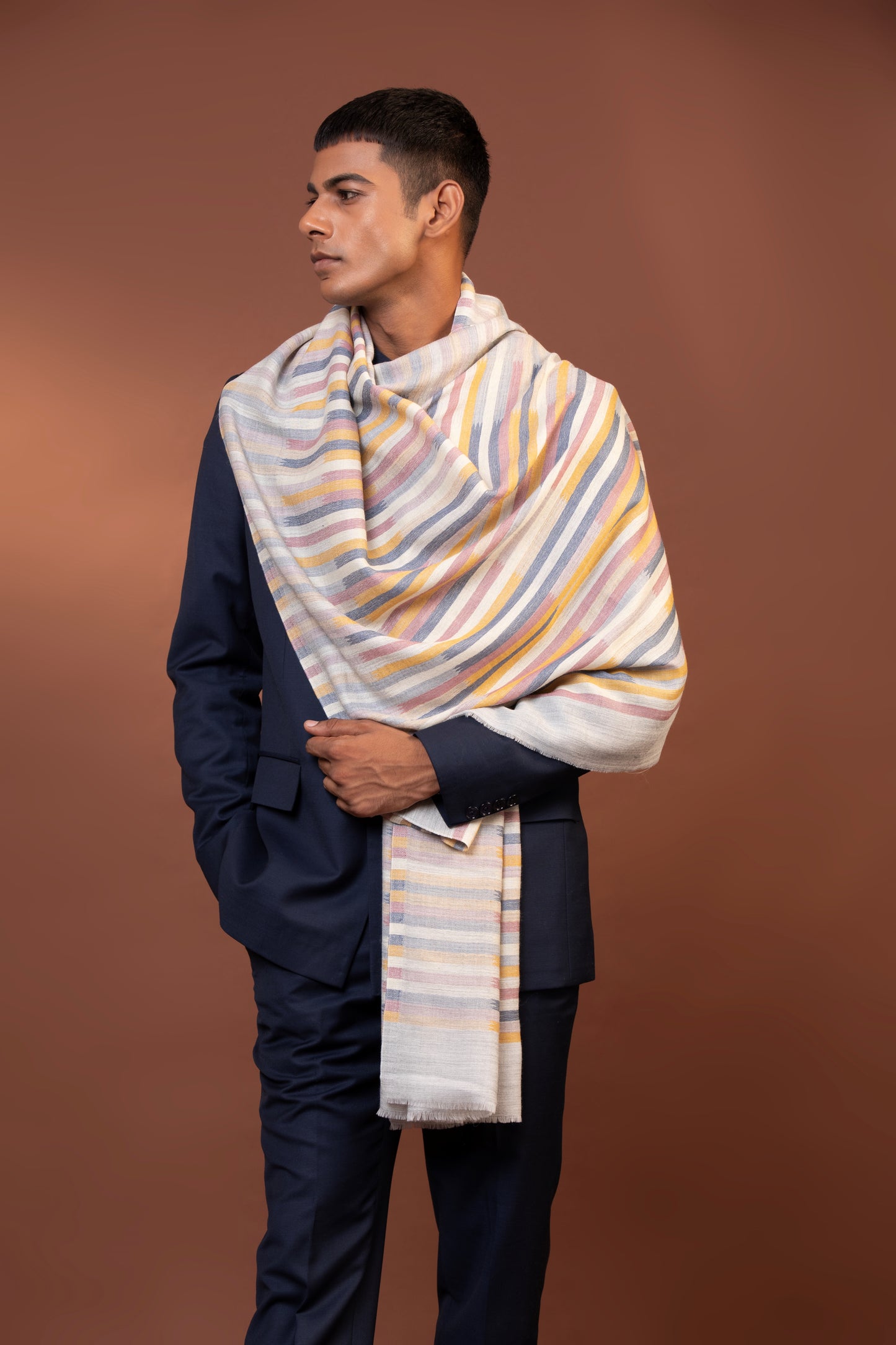 Multi Wool Hand Woven Shawl, pashmina shawl for men, mens pashmina, mens shawl, designer shawl, wool shawl for men