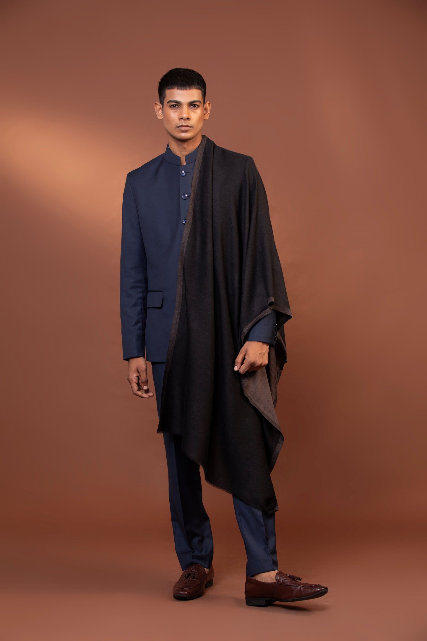 Ethnic woolen shawl, Brown Wool shawl, Woven Men Shawl