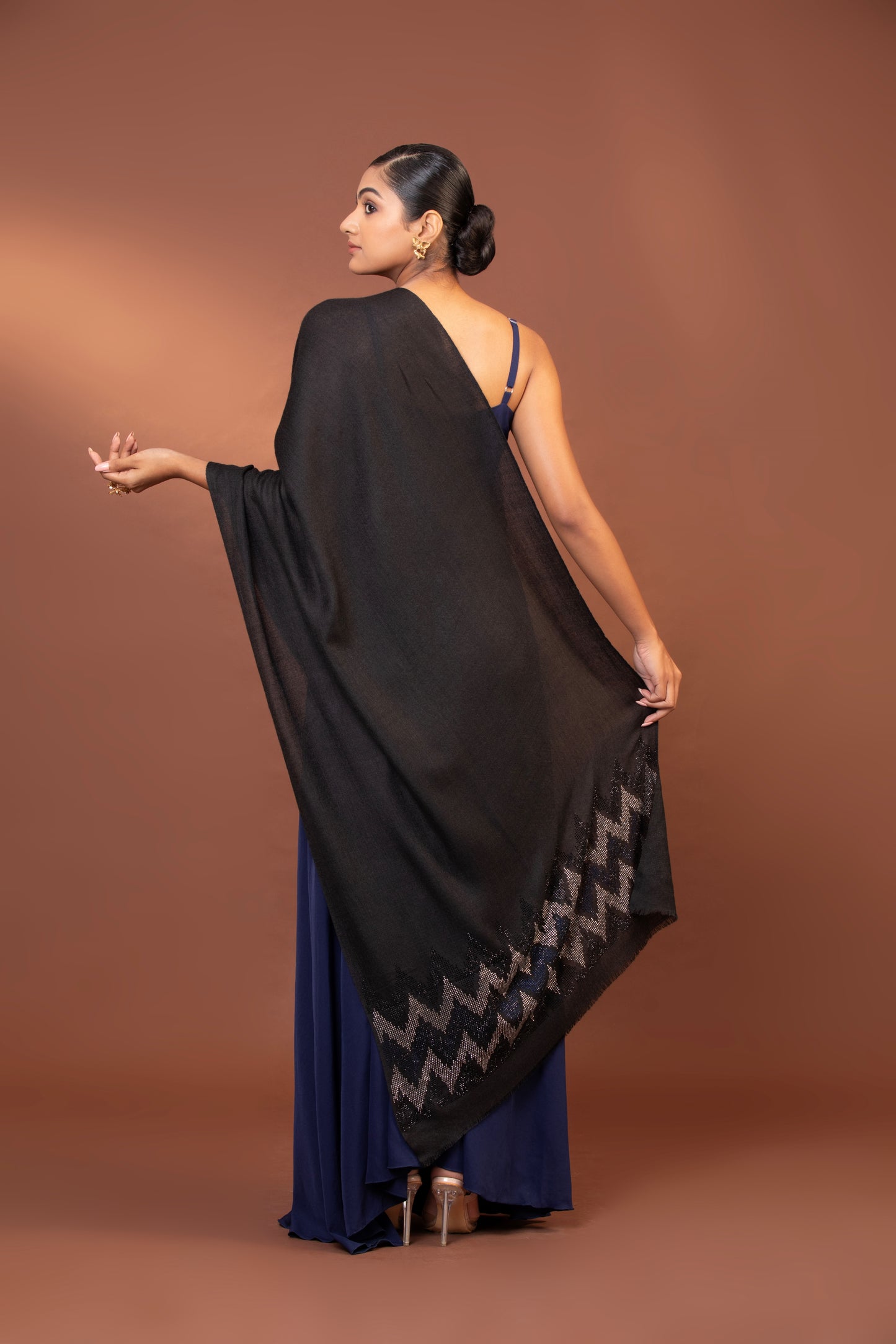 black shawl with crystals, Swarovski crystal border shawl, women's elegant shawl, luxury black shawl, formal accessory shawl, women shawl
