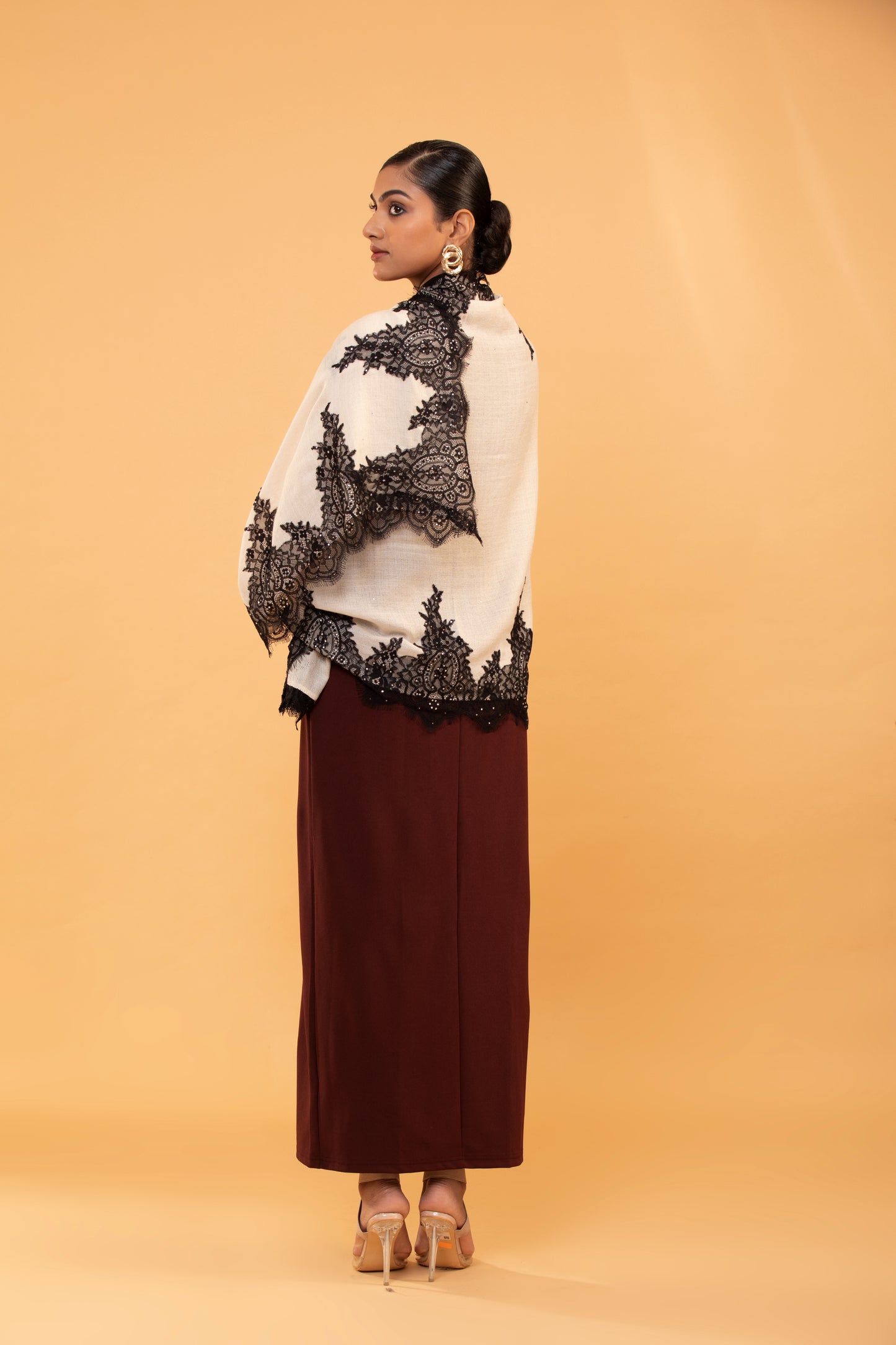 women's white shawl, black lace shawl, elegant shawl for women, stylish shawl with lace, formal white shawl