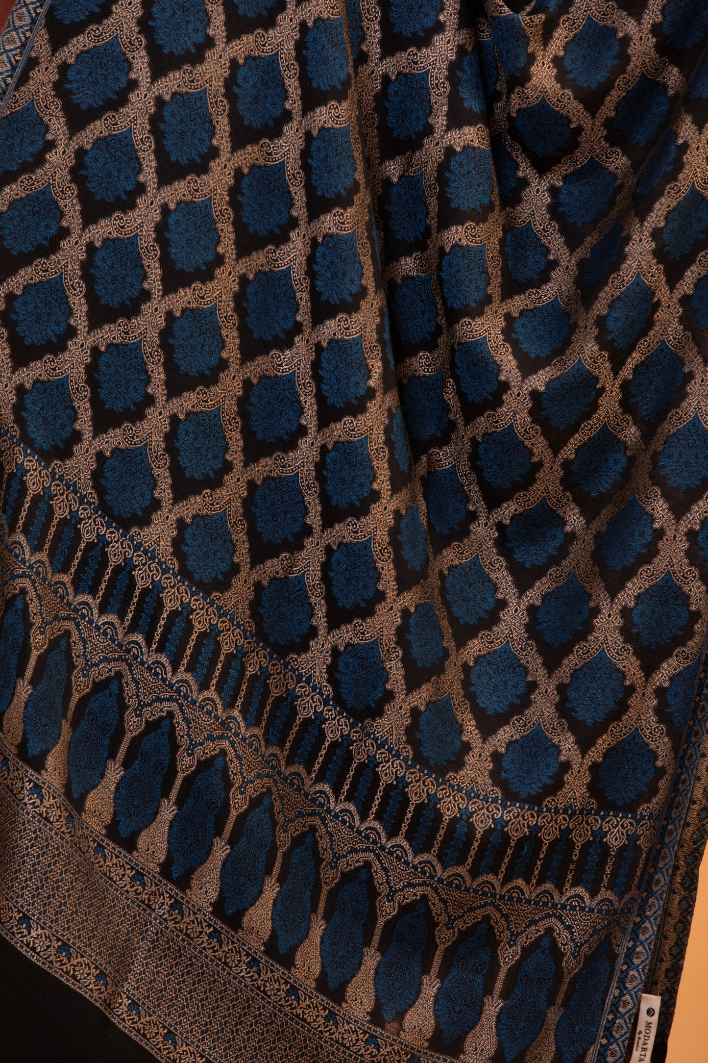 geometric pattern shawl, fine wool shawl, elegant women's shawl, luxury wool wrap, designer shawl