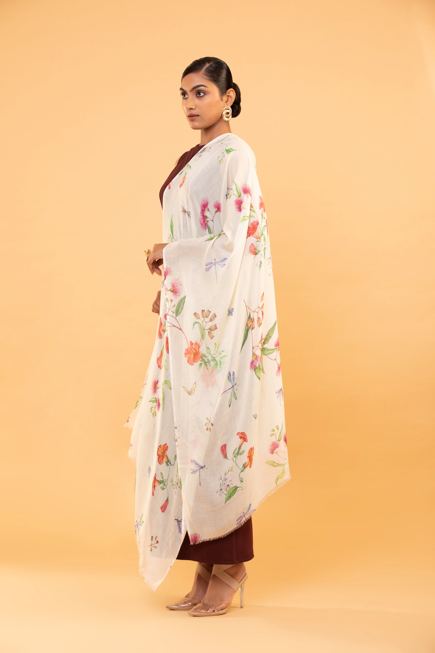 fine wool shawl, floral print wrap, women's wool scarf, elegant shawl, lightweight wrap