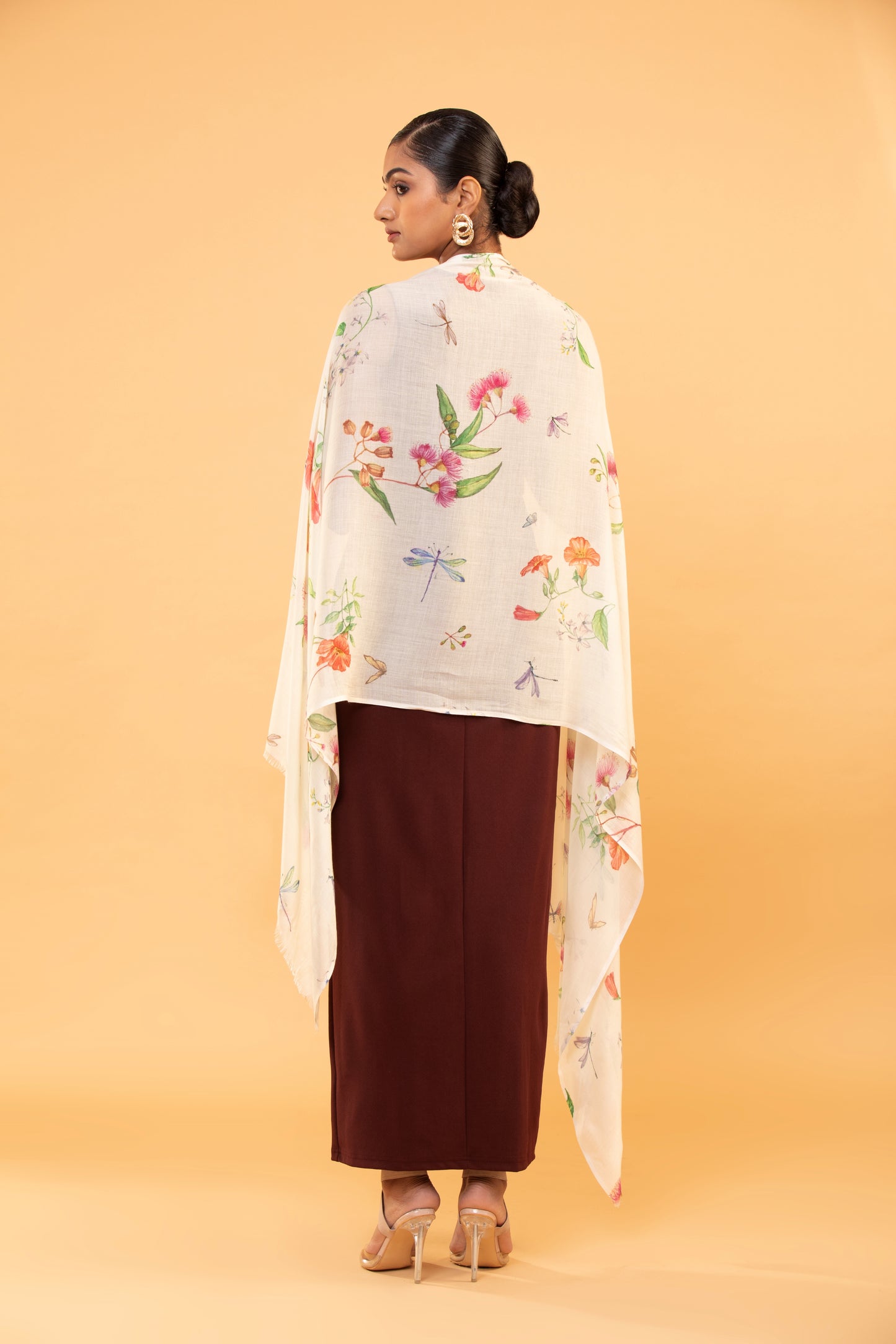 fine wool shawl, floral print wrap, women's wool scarf, elegant shawl, lightweight wrap
