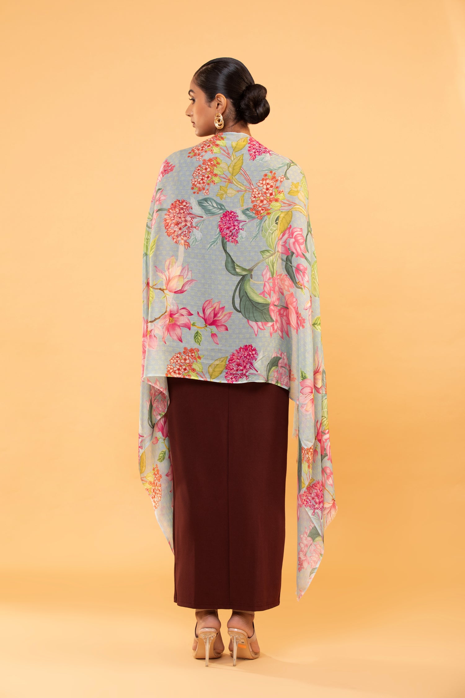 fine wool shawl, floral wool wrap, women's lightweight scarf, elegant shawl, floral design shawl