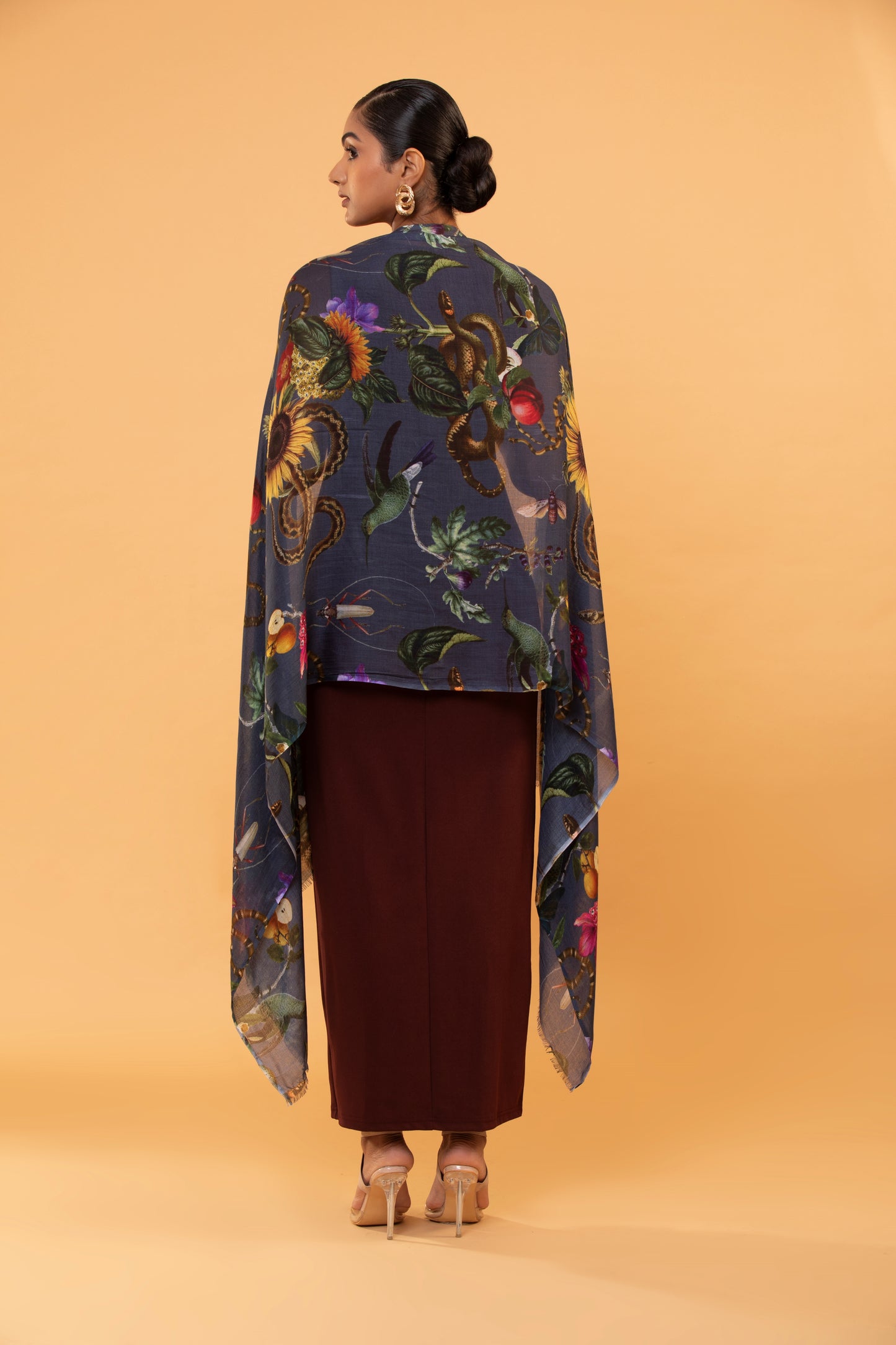 fine wool shawl, snake print shawl, designer wool wrap, luxury wool scarf, printed wool stole, women shawl