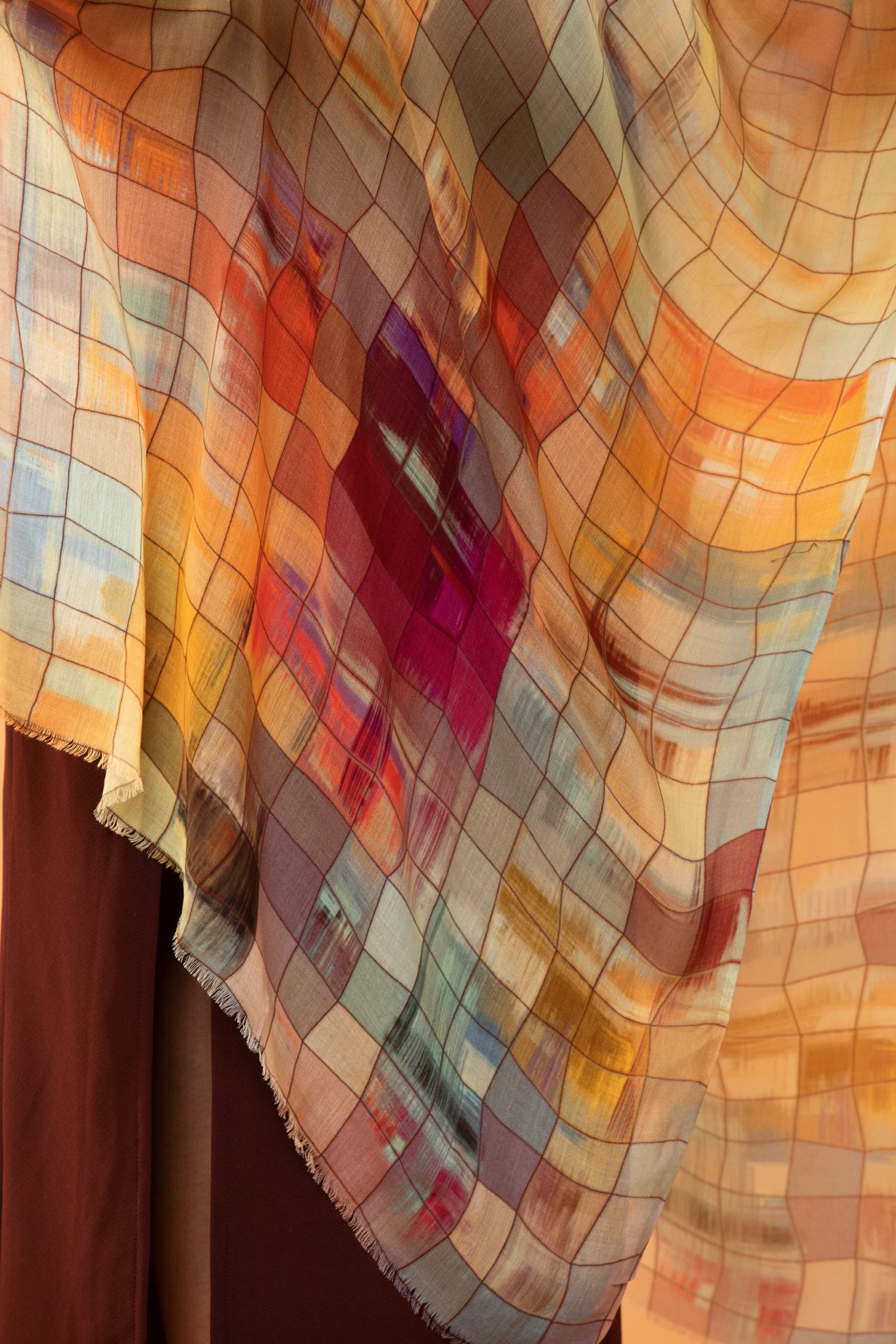 wool stole, checked design scarf, multicolour stole, loom woven scarf, fine wool accessory