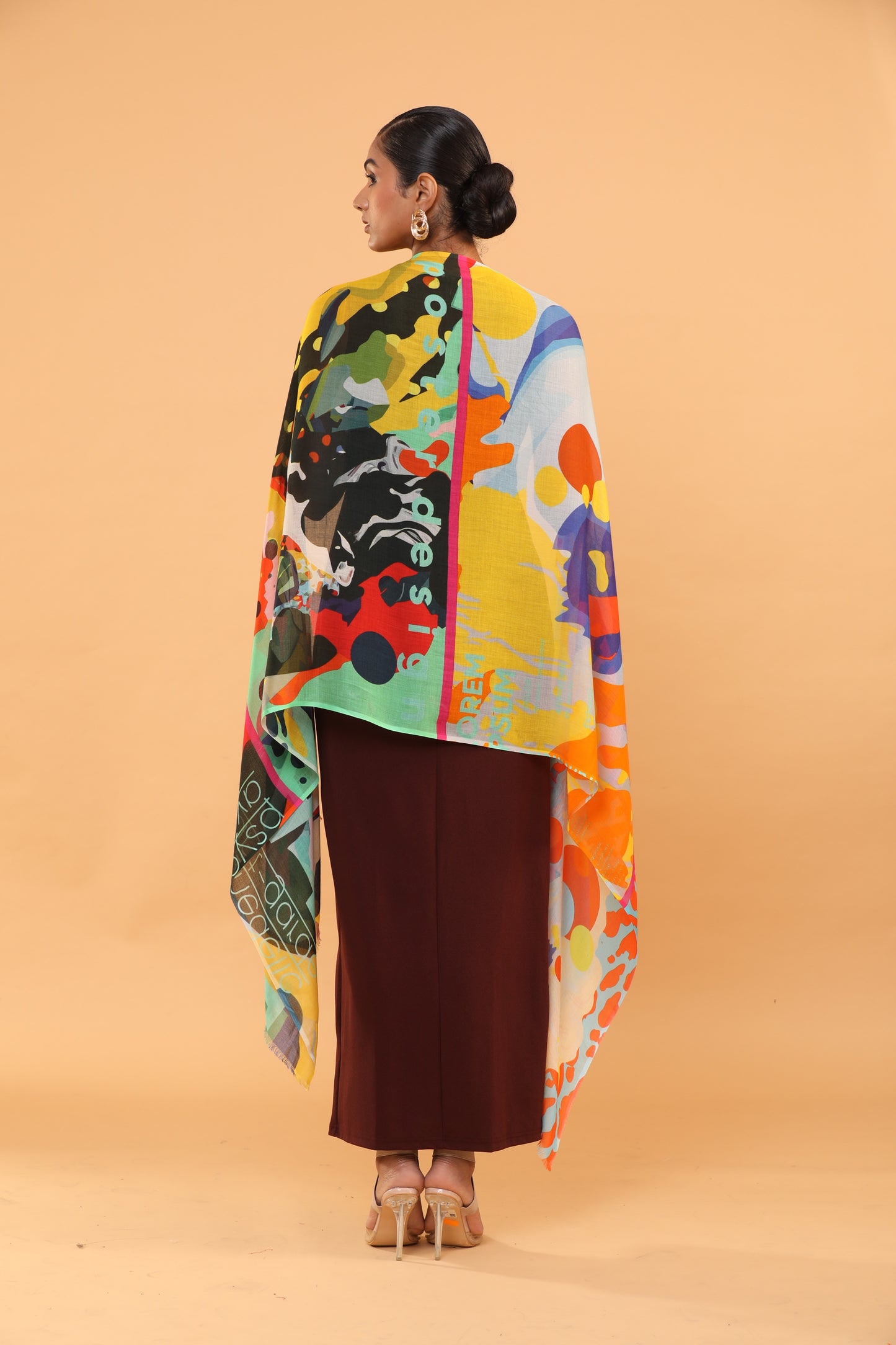 multi-colour shawl, fine wool scarf, abstract print shawl, wool accessory, colourful wool wrap