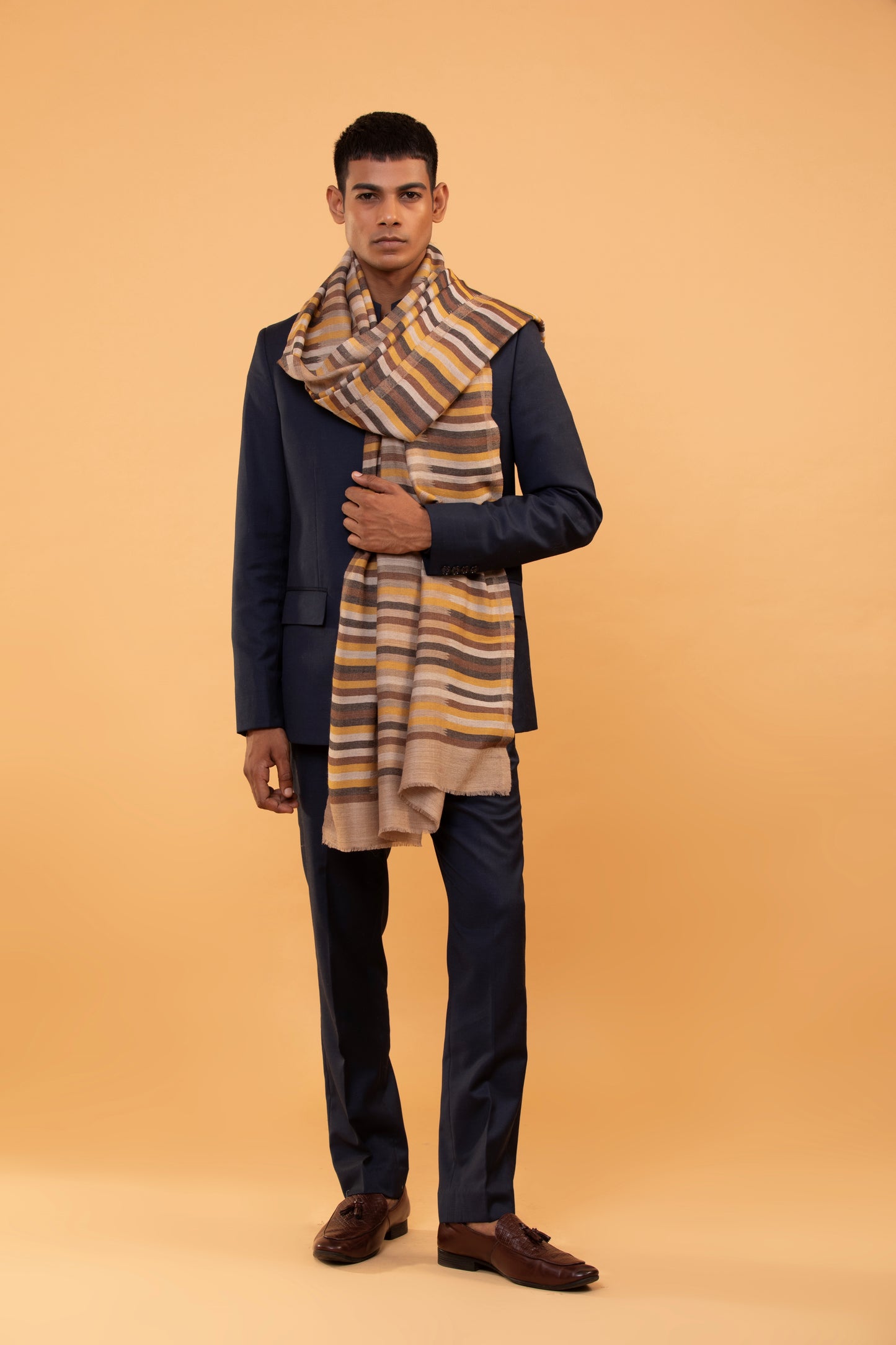 handwoven fine wool shawl, beige wool shawl for men, striped wool shawl, moonlight design shawl, men’s fine wool stripe shawl