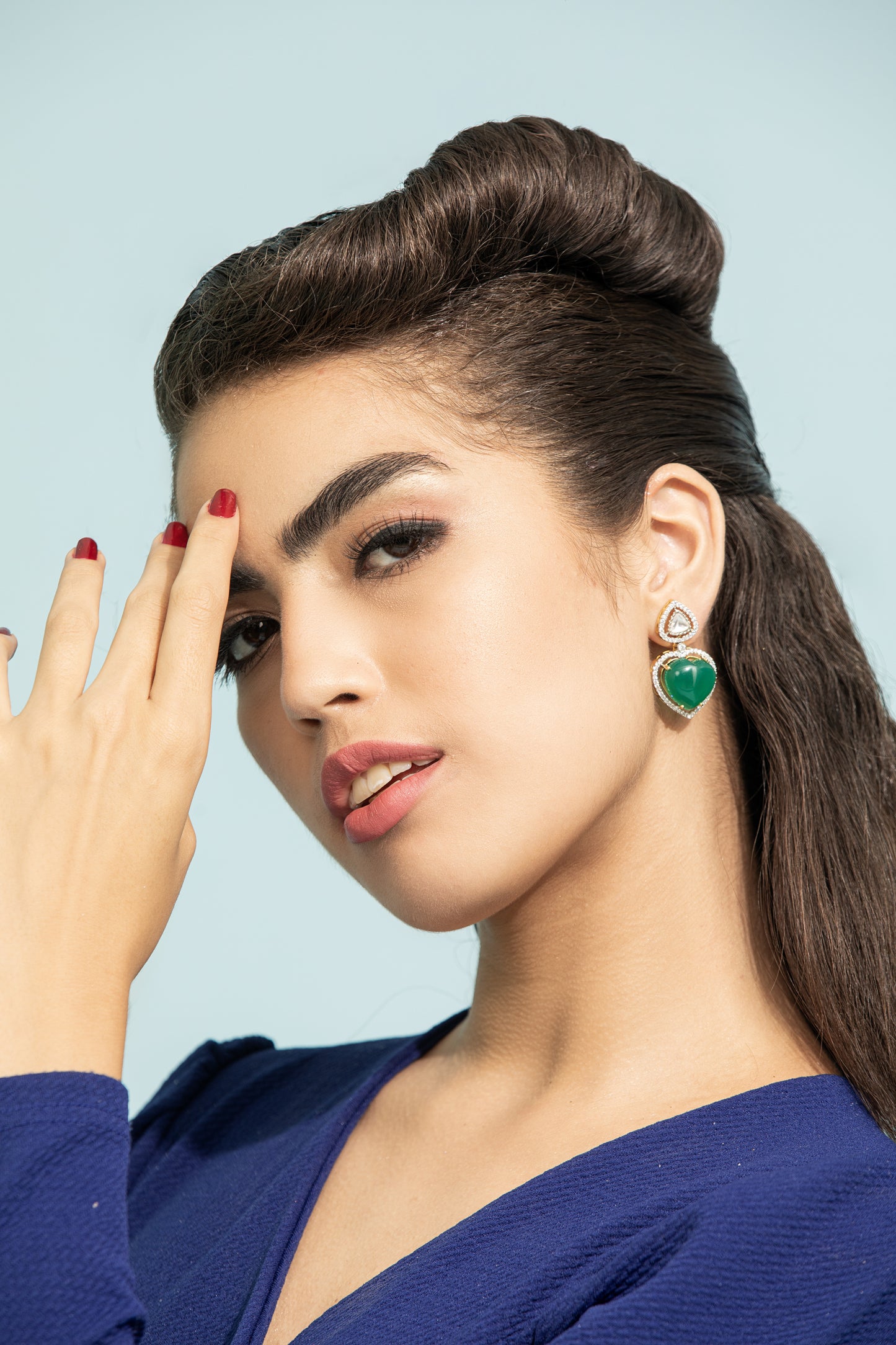 Trendy Heart Shaped Emerald and Swarovski Earrings: Fashionable earrings for women, perfect for any occasion." "Elegant Heart Shaped Emerald Earrings: Add elegance to your look with these stunning earrings.