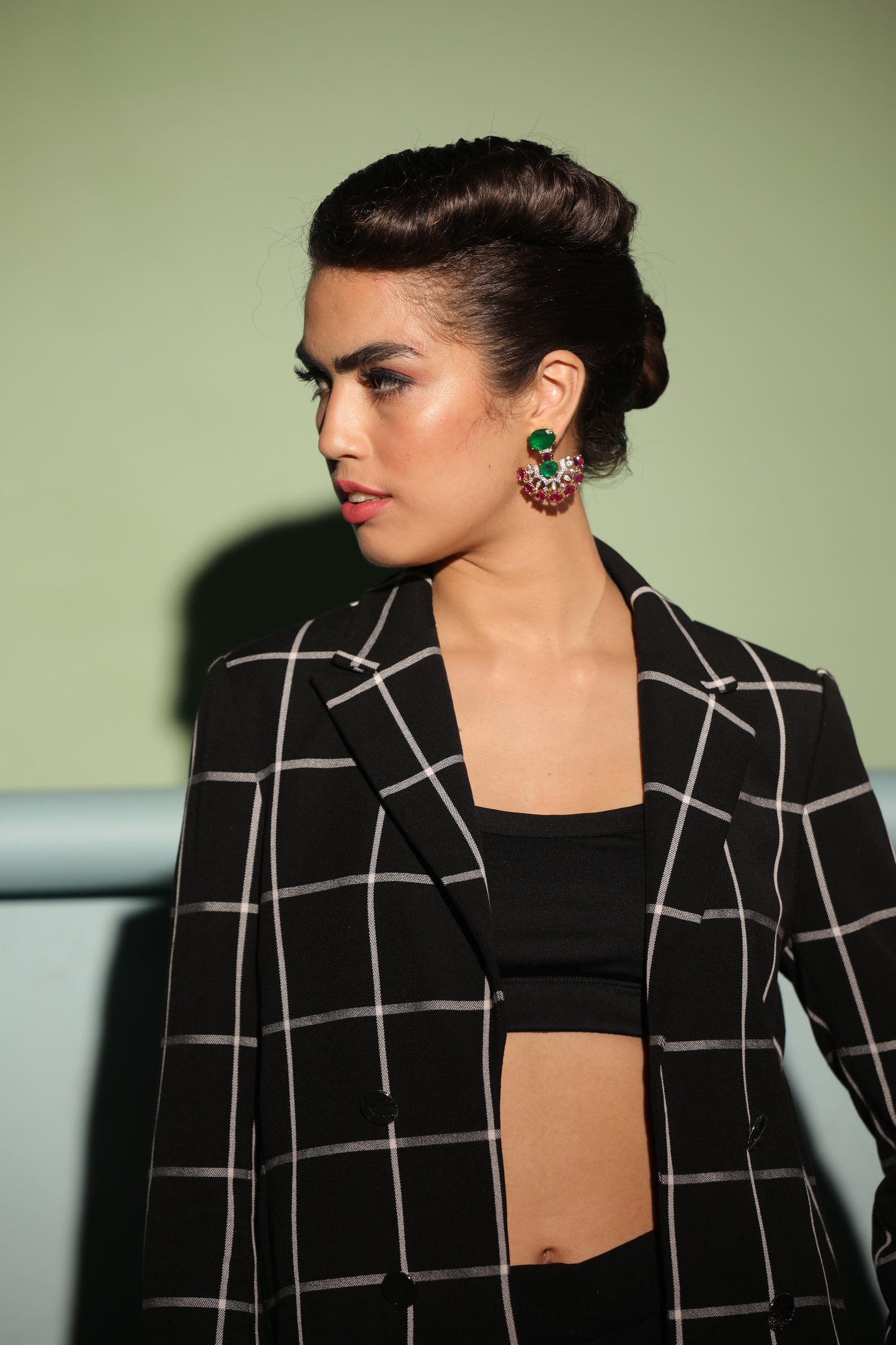 Elegant and Modern Design: Elevate your look with our beautiful emerald and pink stone earrings