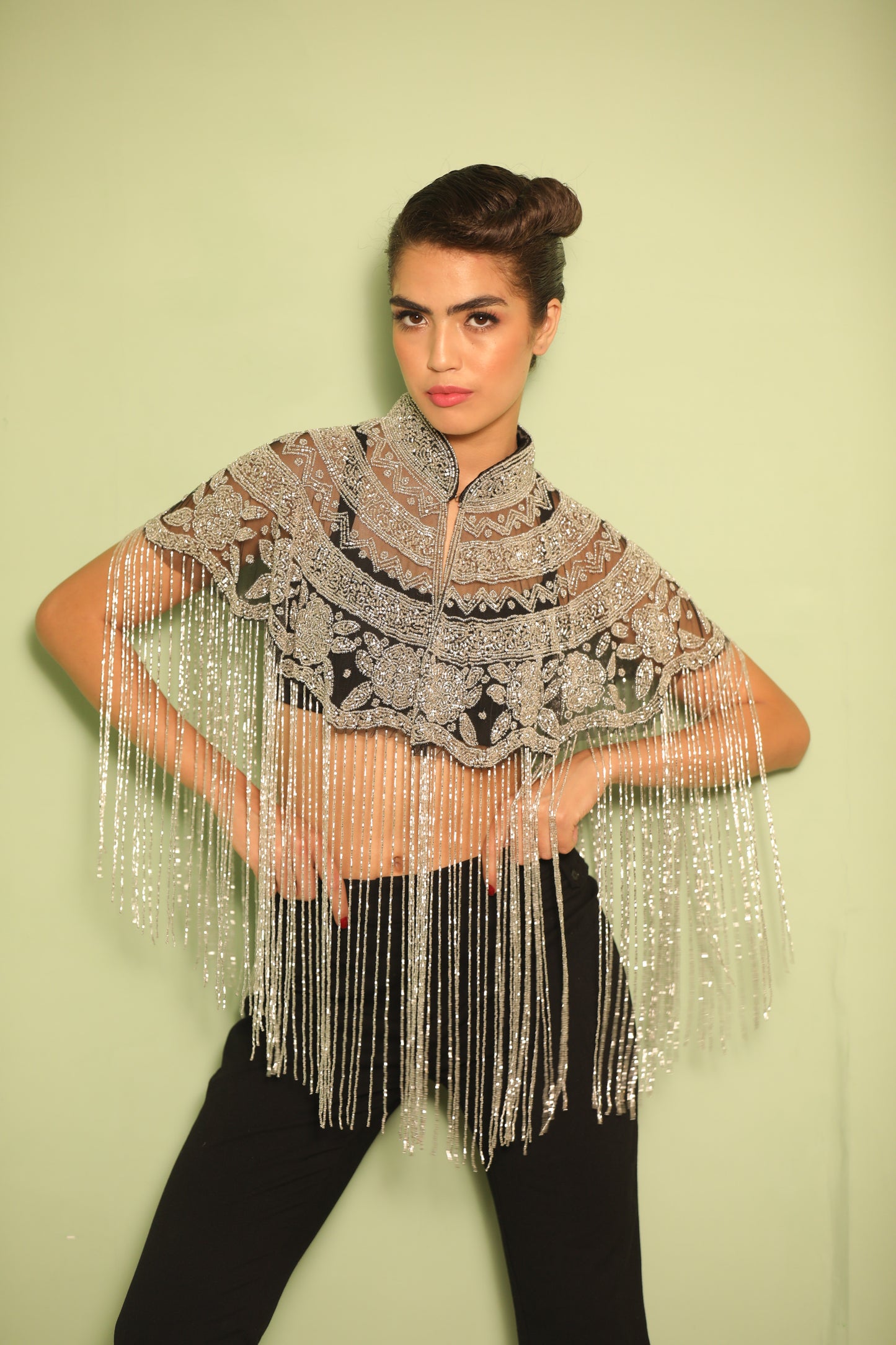 Fashionable Cape for Sarees and Gowns: Elevate your style with this elegant accessory." "Elegant Beaded Cape with Tassels: Perfect for adding sophistication to any outfit