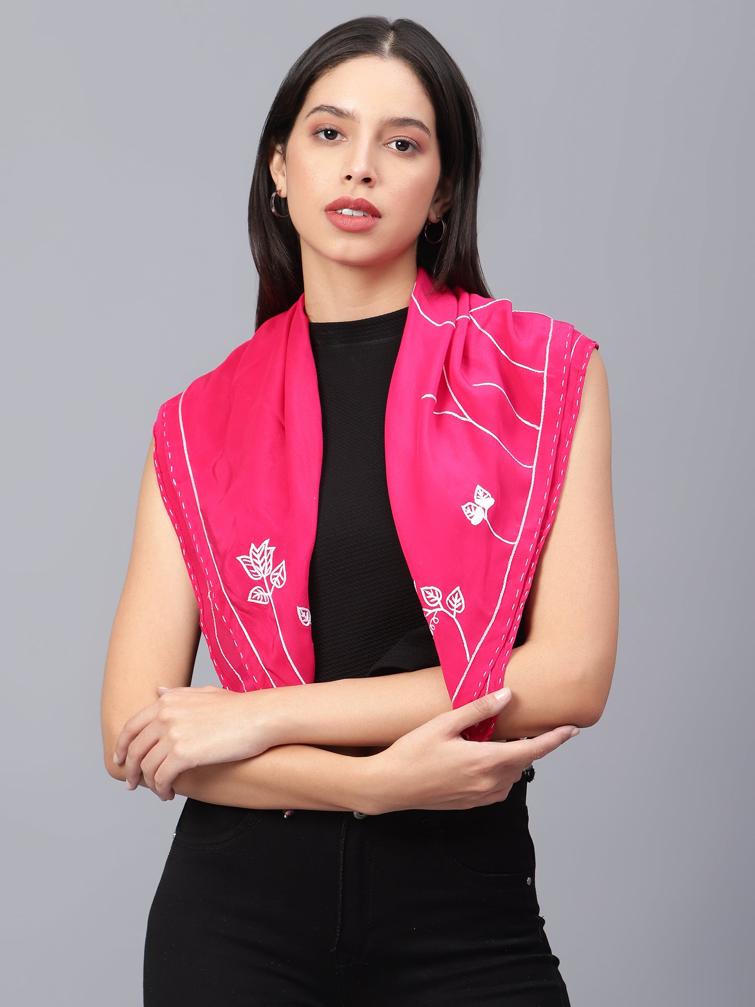 Pink Scarf, Hand Embroidered Scarf - Main Image