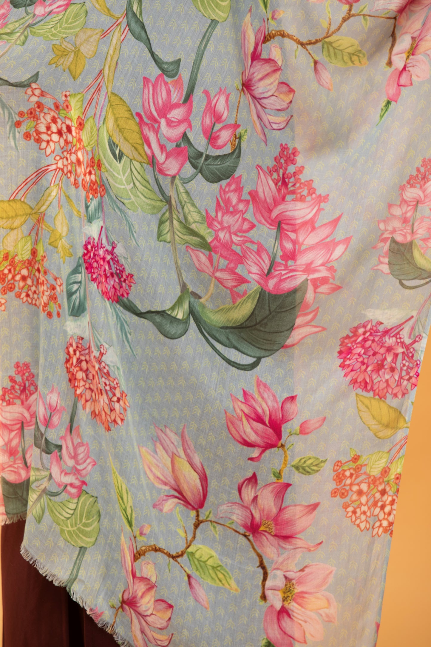 fine wool shawl, floral wool wrap, women's lightweight scarf, elegant shawl, floral design shawl