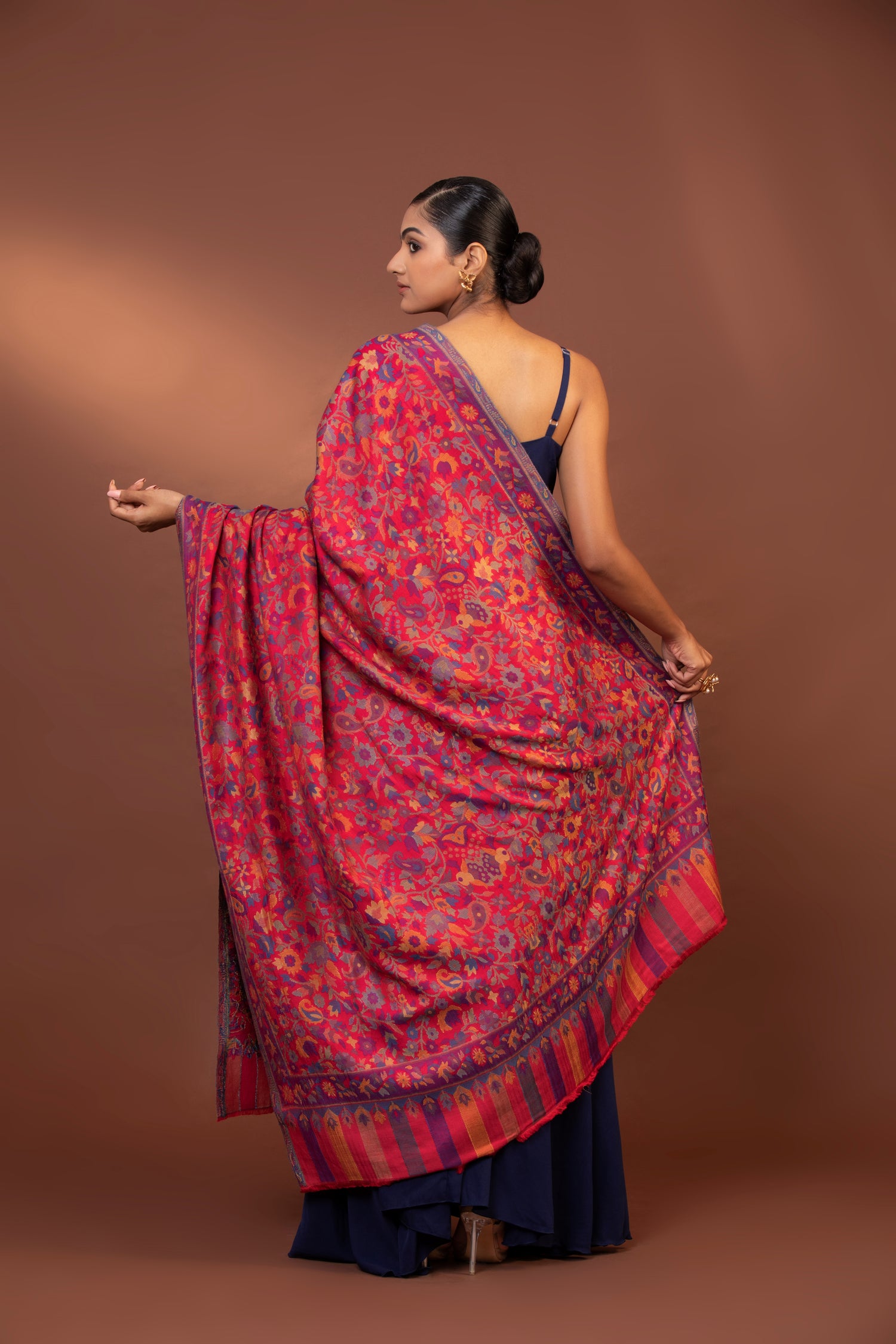 Kani weave shawl, Imperial Red stole, Kashmiri embroidery shawl, women's woollen stole, soft warm shawl