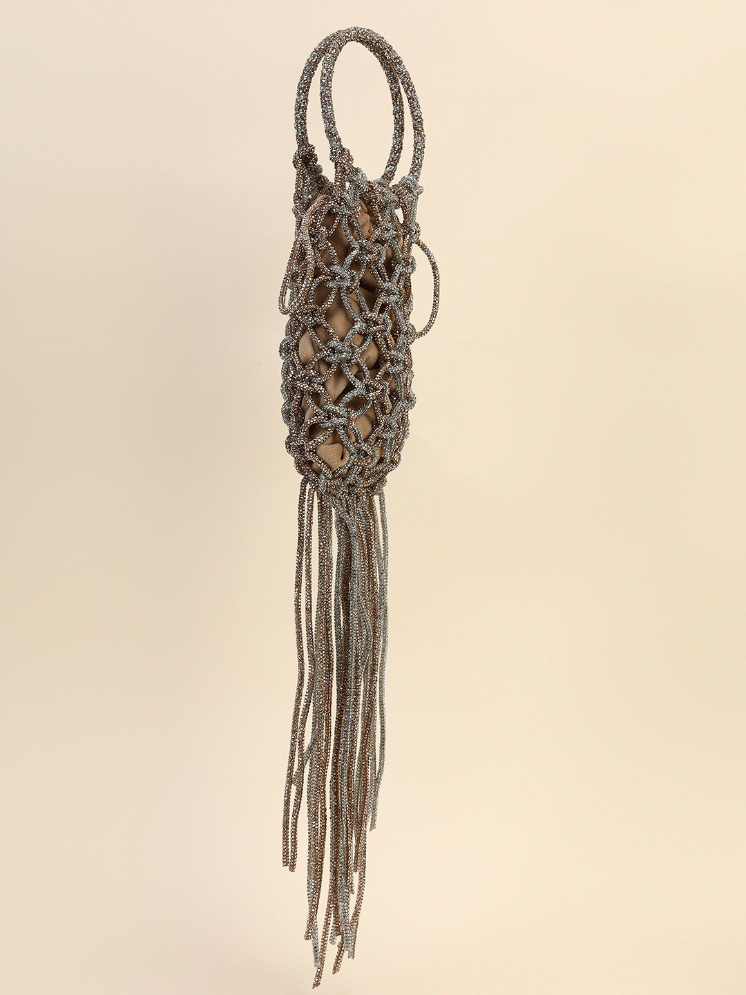 Silver Gold Crystal Knot Bag with Fringe Statement Party Clutch