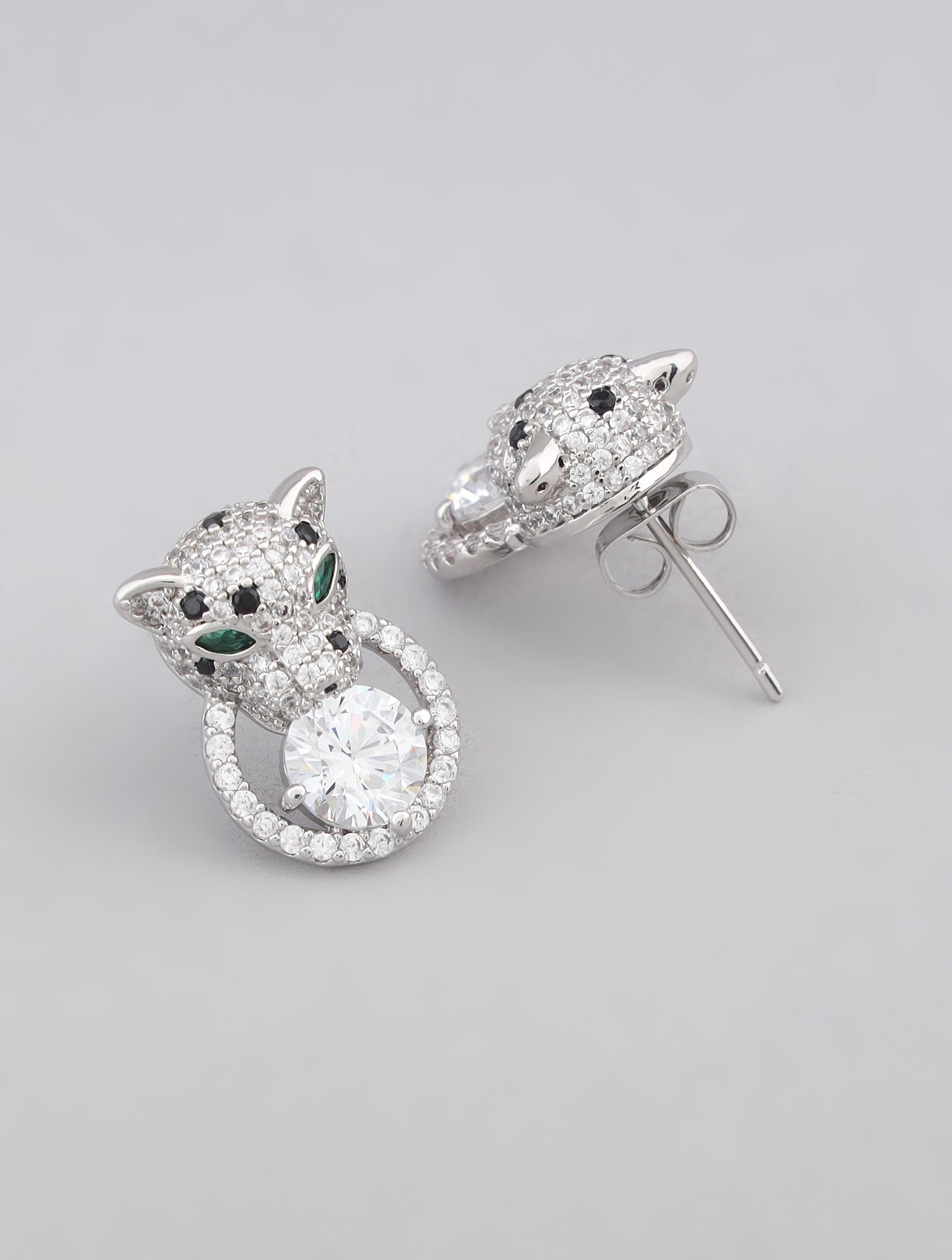 diamond studded earrings, silver earrings, diamond earrings, diamond earrings for women, tiger earrings, animal earrings