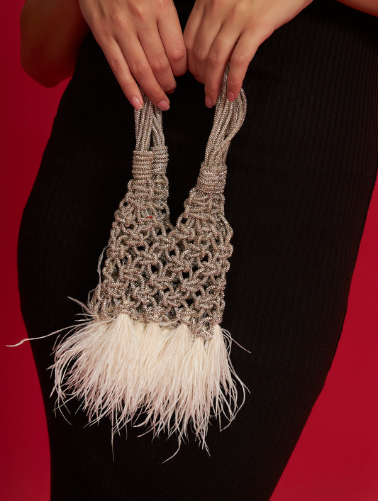 Luxury silver crystals fur purse for festive occasions