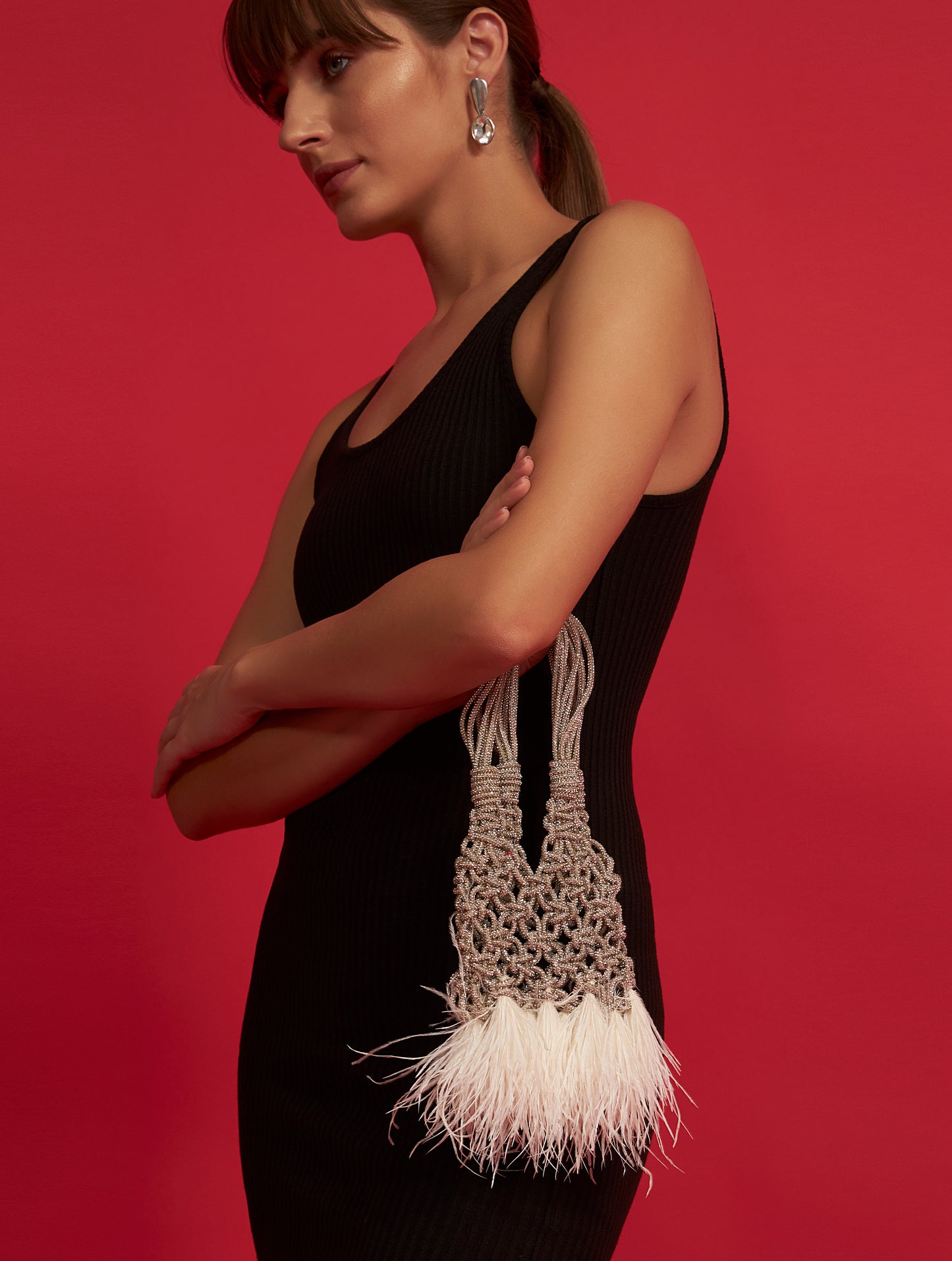 Elegant silver crystals fur purse for weddings parties