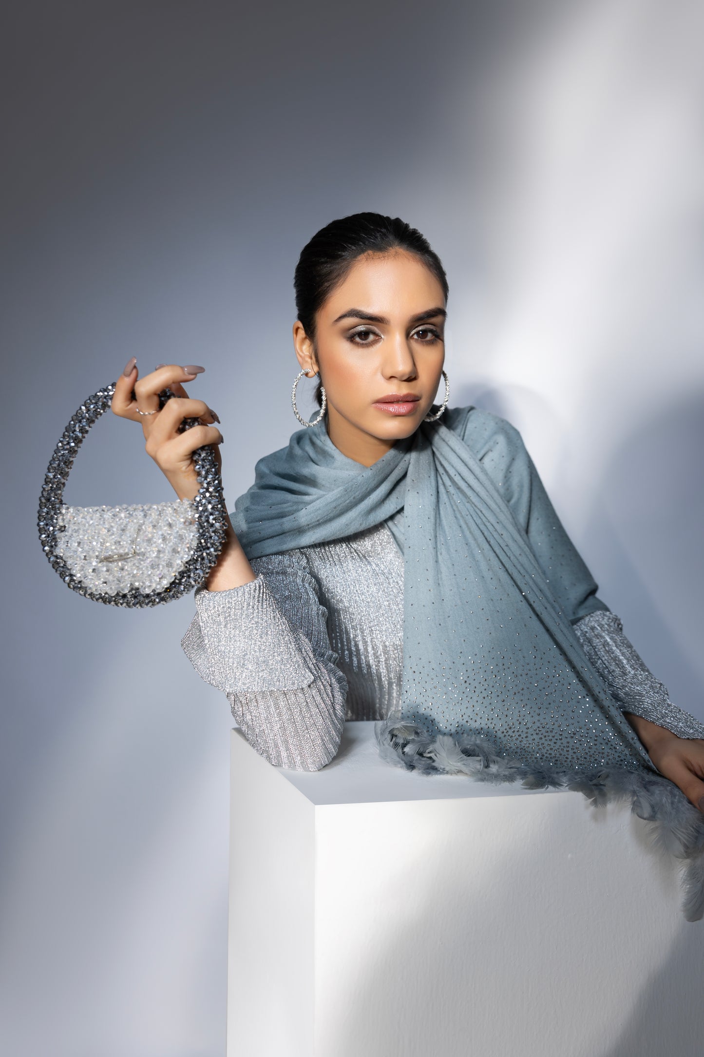 DARSHINI SHAKHAMURI carrying Modarta Crystal Purse