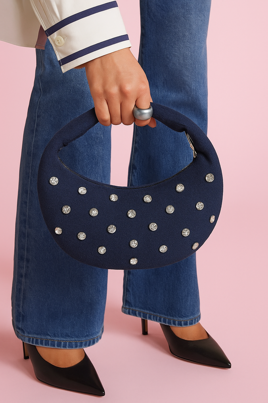 DENIM BLUE PURSE MOON SHAPED