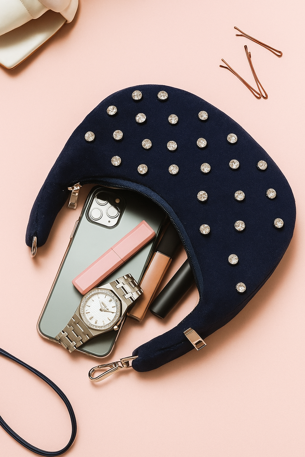 DENIM BLUE PURSE MOON SHAPED