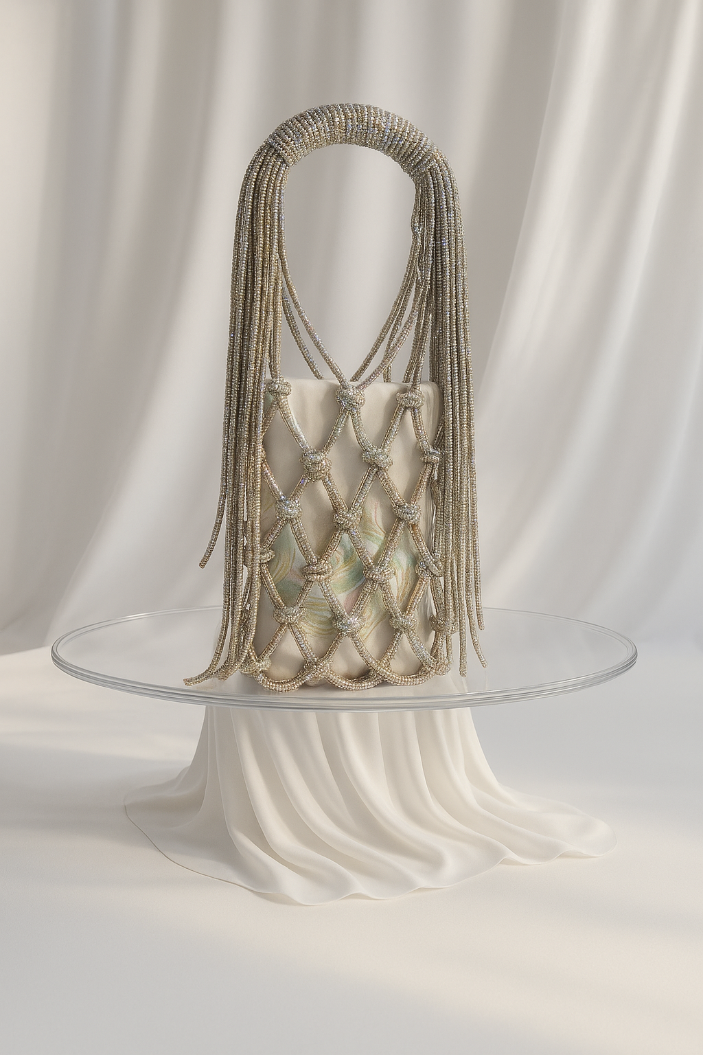 Silver Crystals Handbag – Network Beaded Evening Party Clutch